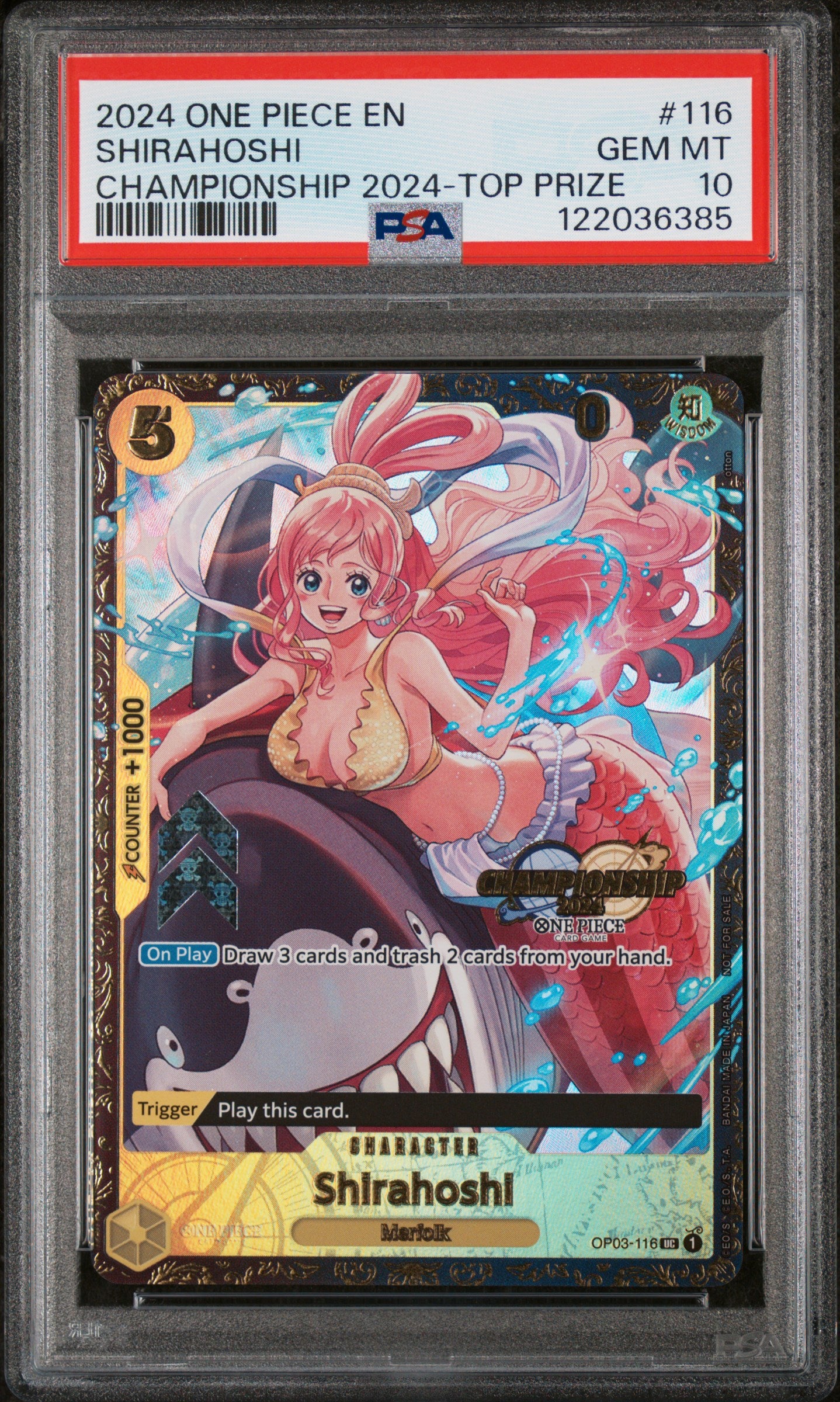 PSA GEM MT 10 - 2024 ONE PIECE PROMOS #116 SHIRAHOSHI CHAMPIONSHIP 2024-TOP PRIZE - PokéBox Australia