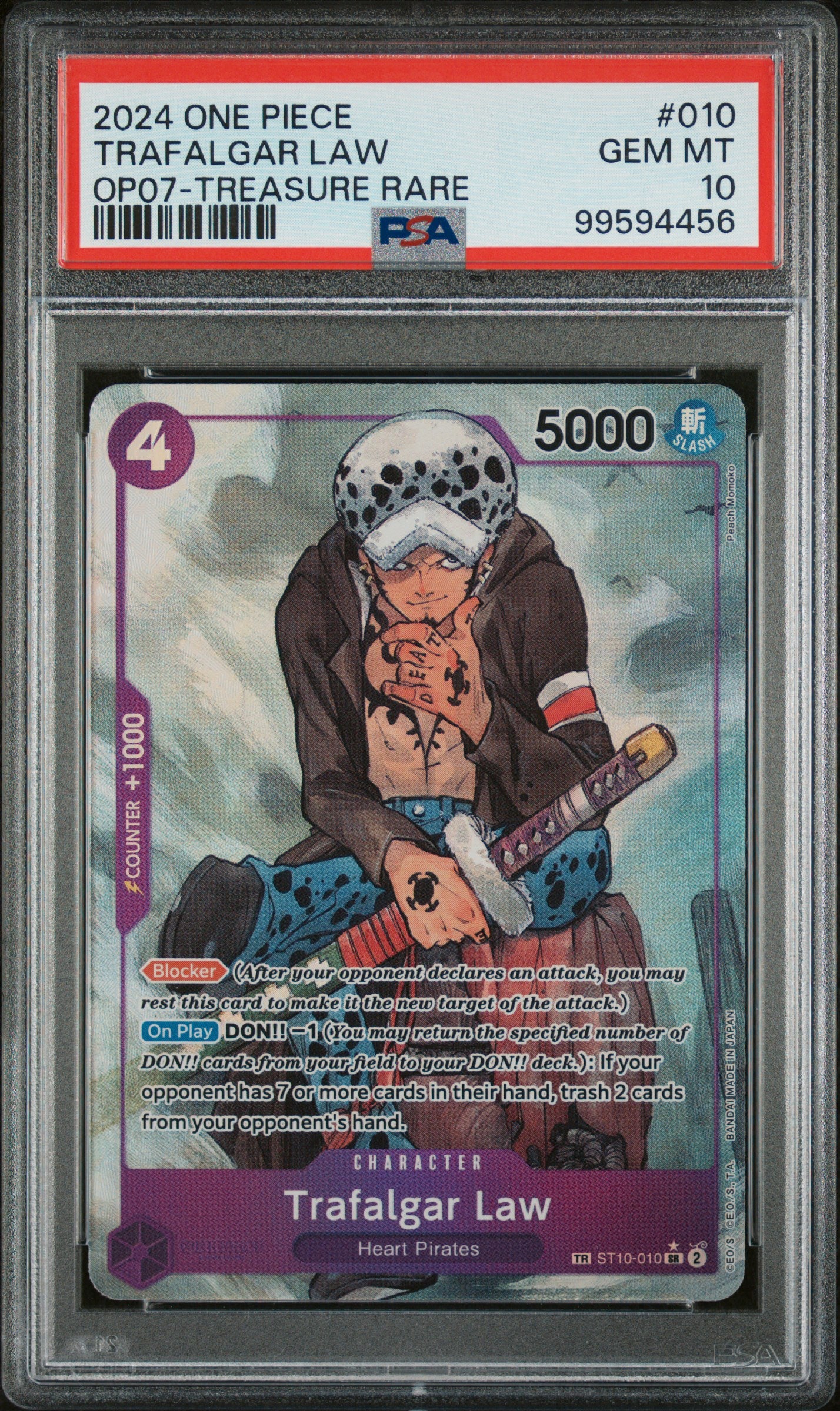 PSA GEM MT 10 - TRAFALGAR LAW TREASURE RARE 2024 ONE PIECE OP07-500 YEARS IN THE FUTURE - PokéBox Australia