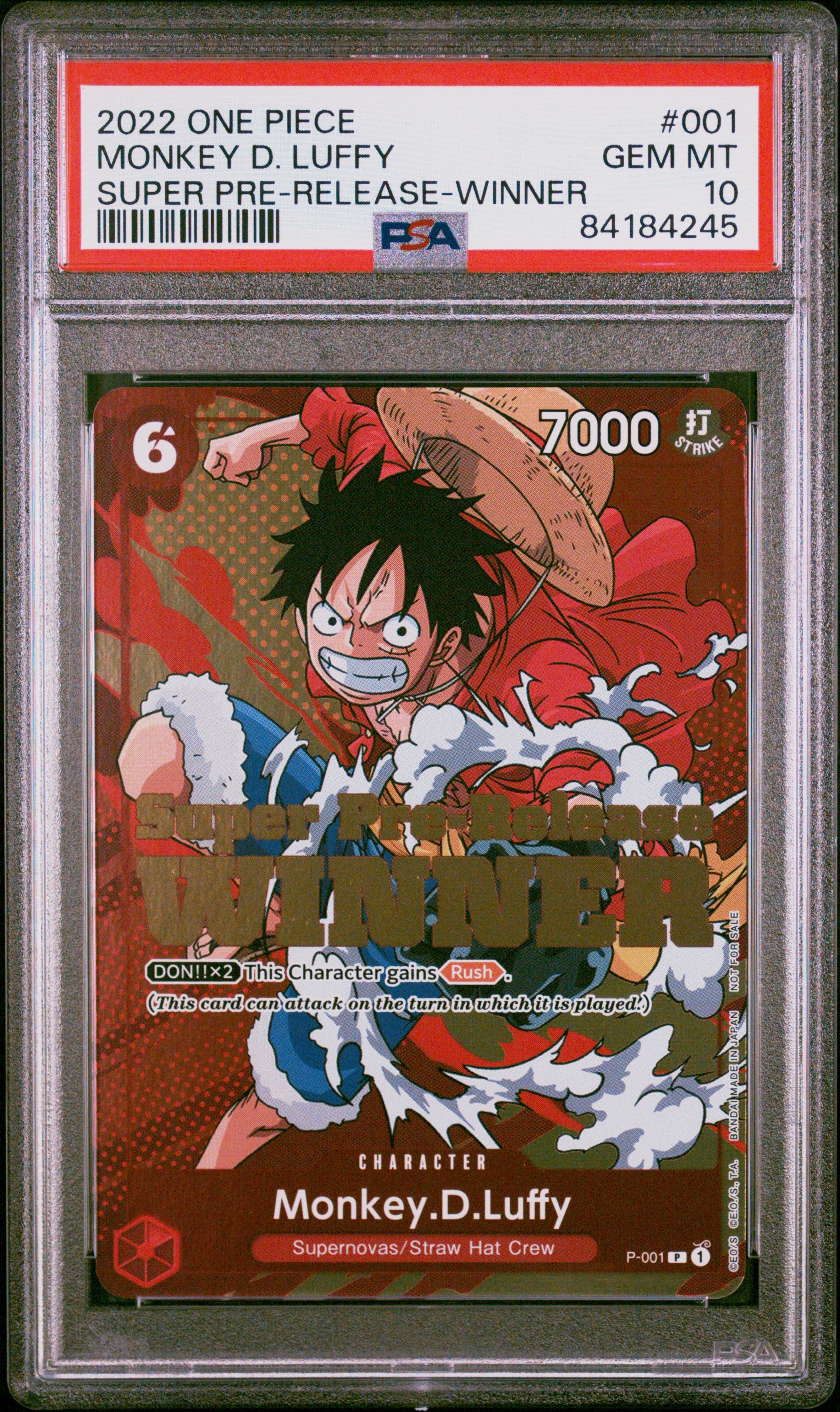 PSA GEM MT 10 - 2022 ONE PIECE PROMOS #001 MONKEY D. LUFFY SUPER PRE-RELEASE-WINNER - PokéBox Australia