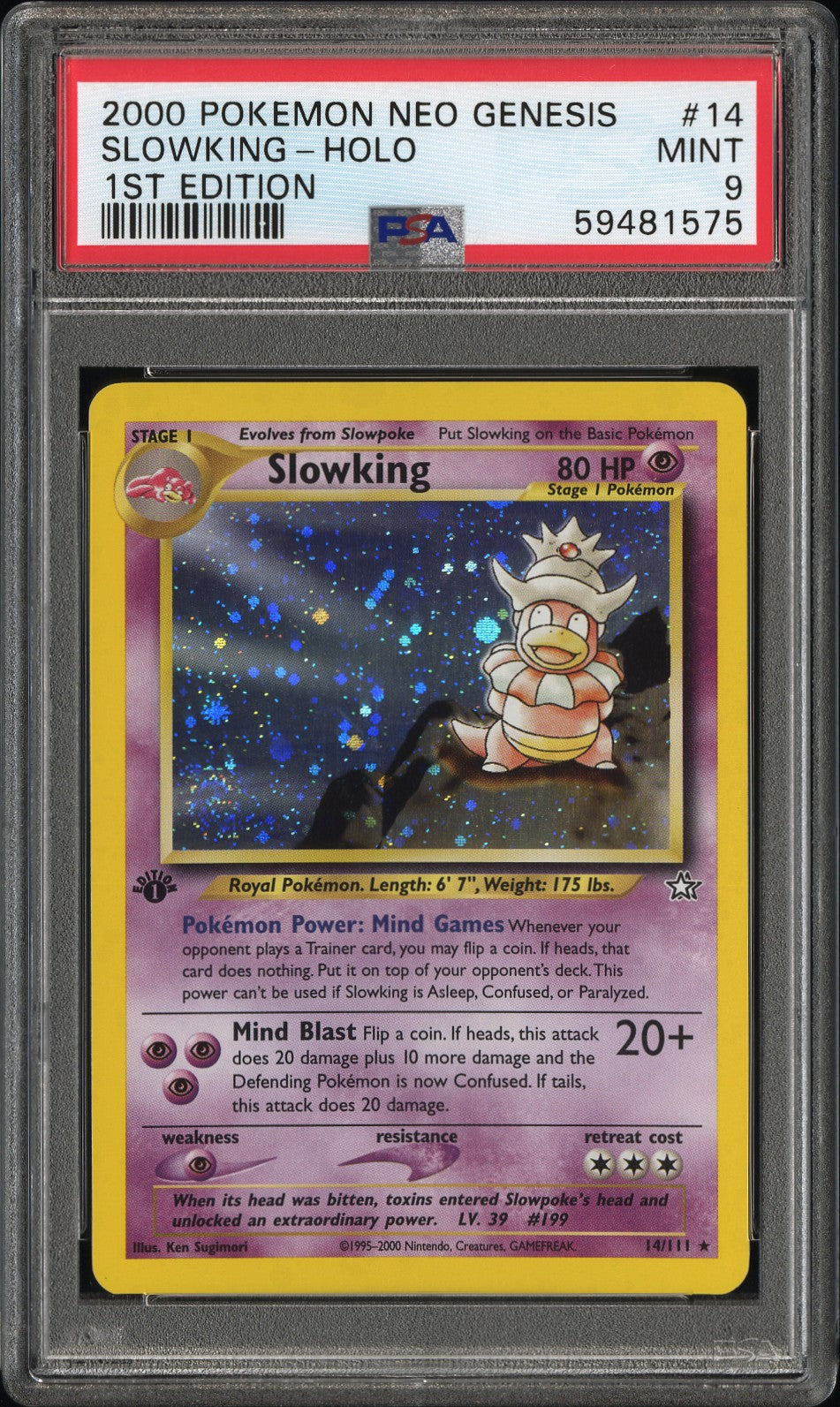 PSA MINT 9 - 2000 POKEMON NEO GENESIS 1ST EDITION #14 SLOWKING-HOLO 1ST EDITION - PokéBox Australia