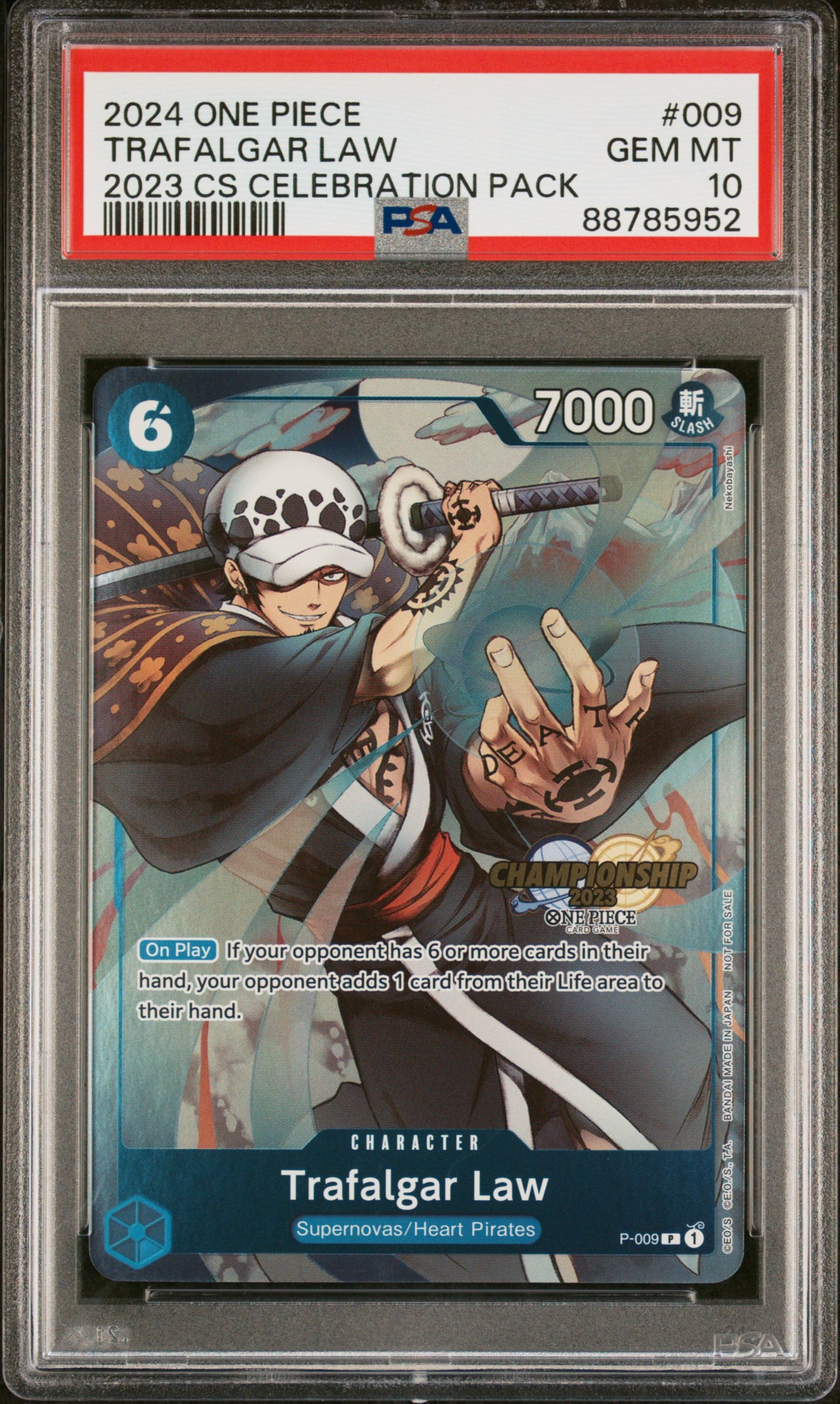 PSA GEM MT 10 - 2024 ONE PIECE CHAMPIONSHIP 2023 CELEBRATION PACK #009 TRAFALGAR LAW - PokéBox Australia