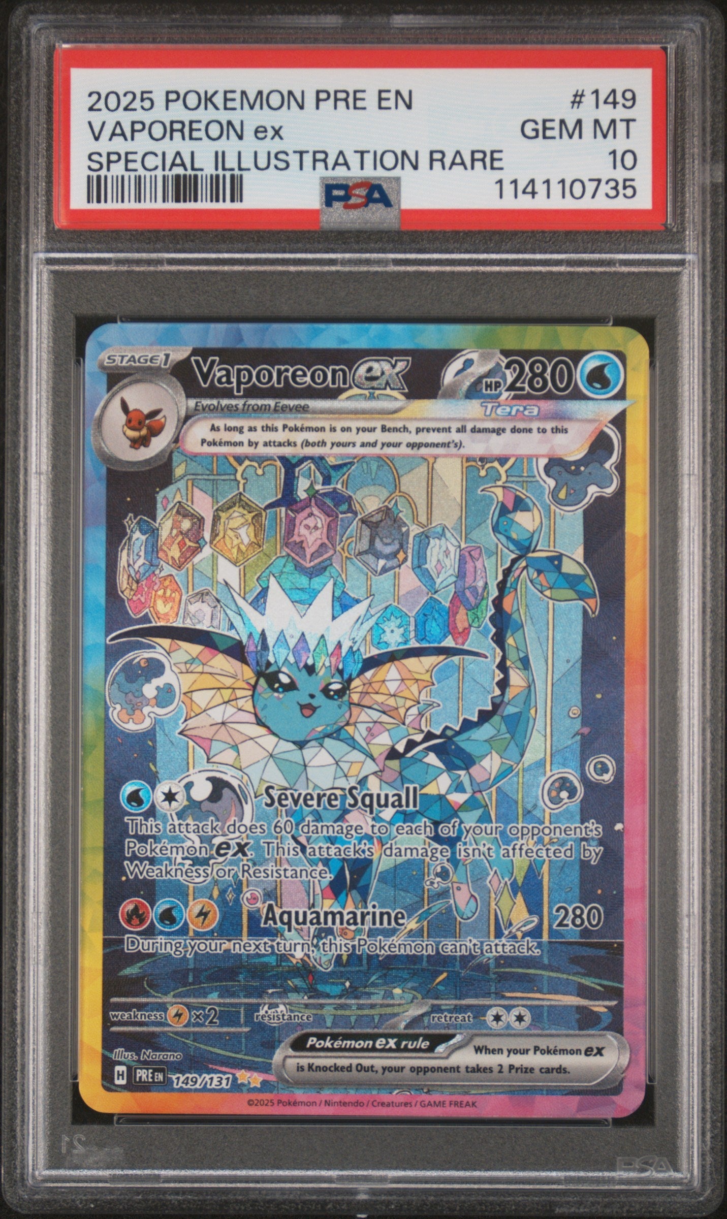 PSA GEM MT 10 - 2025 POKEMON PRE EN-PRISMATIC EVOLUTIONS #149 VAPOREON ex SPECIAL ILLUSTRATION RARE - PokéBox Australia