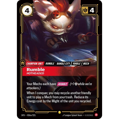 Image for Rumble - Hotheaded (Alternate Art) (026a/221) (Spiritforged) - Riftbound: League of Legends Trading Card Game
