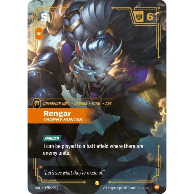 Image for Rengar - Trophy Hunter (Alternate Art) (120a/219) (Unleashed) - Riftbound: League of Legends Trading Card Game