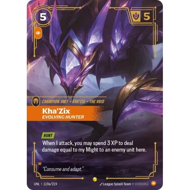 Image for Kha'Zix - Evolving Hunter (Alternate Art) (119a/219) (Unleashed) - Riftbound: League of Legends Trading Card Game
