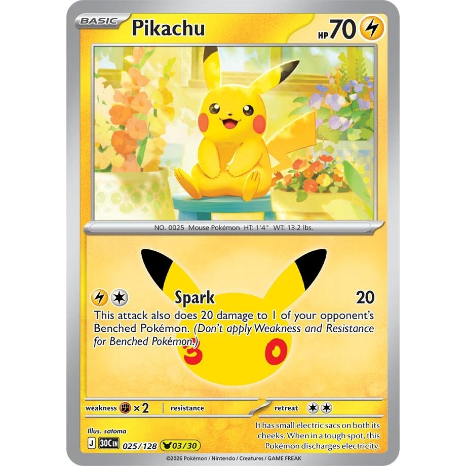 Image for Pikachu (025/128) (ME: 30th Celebration) (30C) - Pokemon