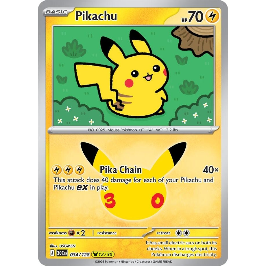 Image for Pikachu (034/128) (ME: 30th Celebration) (30C) - Pokemon