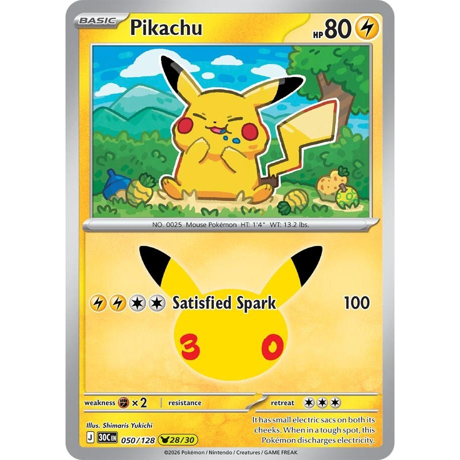 Image for Pikachu (050/128) (ME: 30th Celebration) (30C) - Pokemon