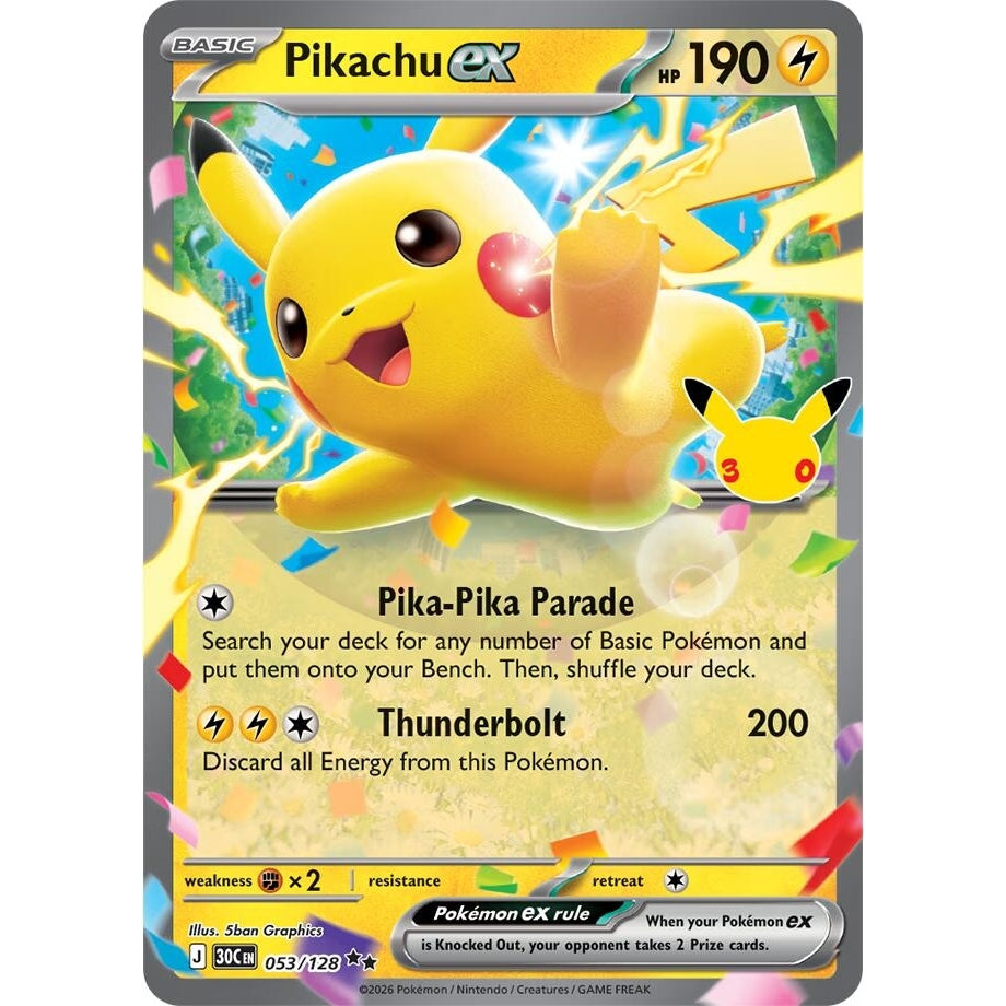 Image for Pikachu ex (053/128) (ME: 30th Celebration) (30C) - Pokemon