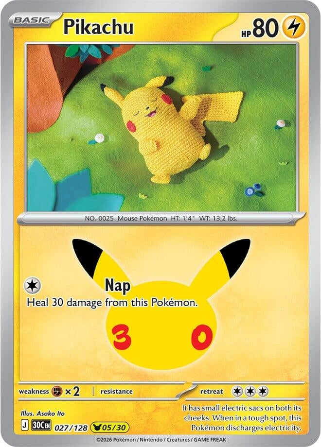Image for Pikachu (027/128) (ME: 30th Celebration) (30C) - Pokemon
