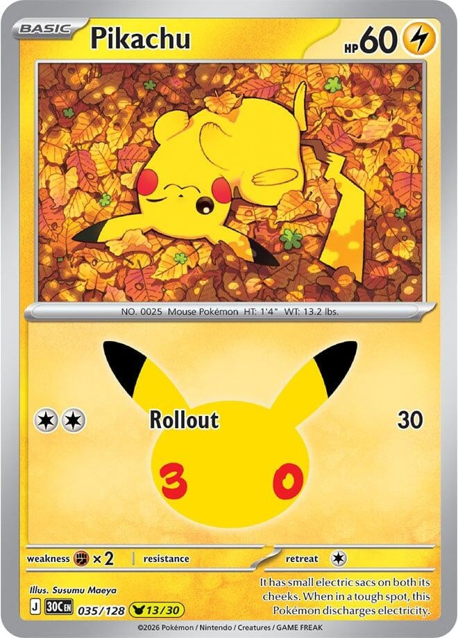 Image for Pikachu (035/128) (ME: 30th Celebration) (30C) - Pokemon