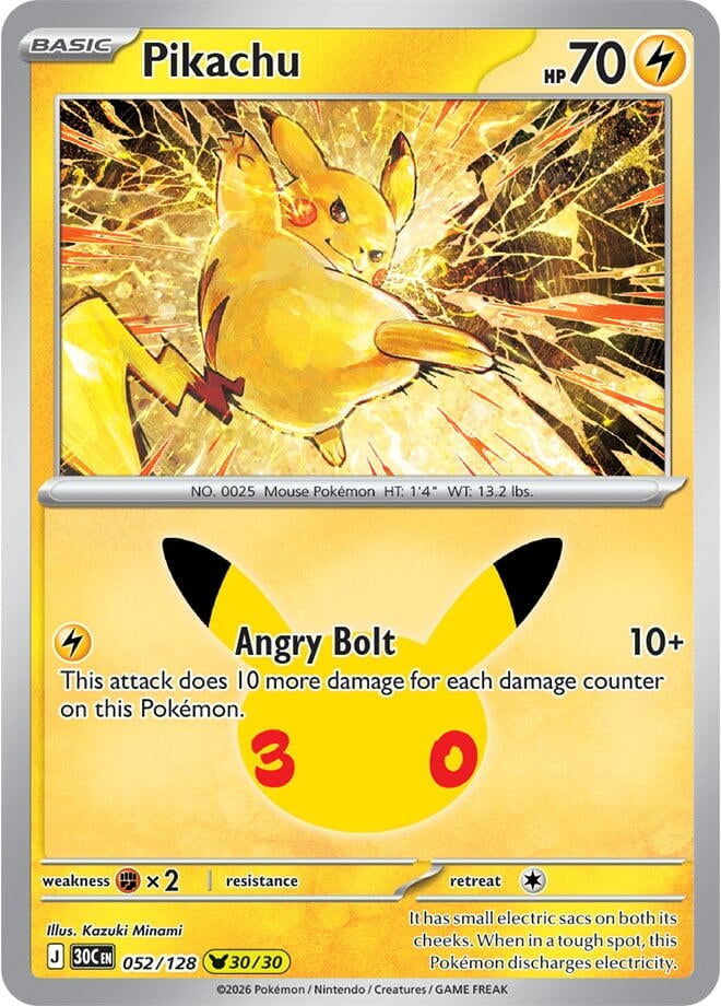 Image for Pikachu (052/128) (ME: 30th Celebration) (30C) - Pokemon
