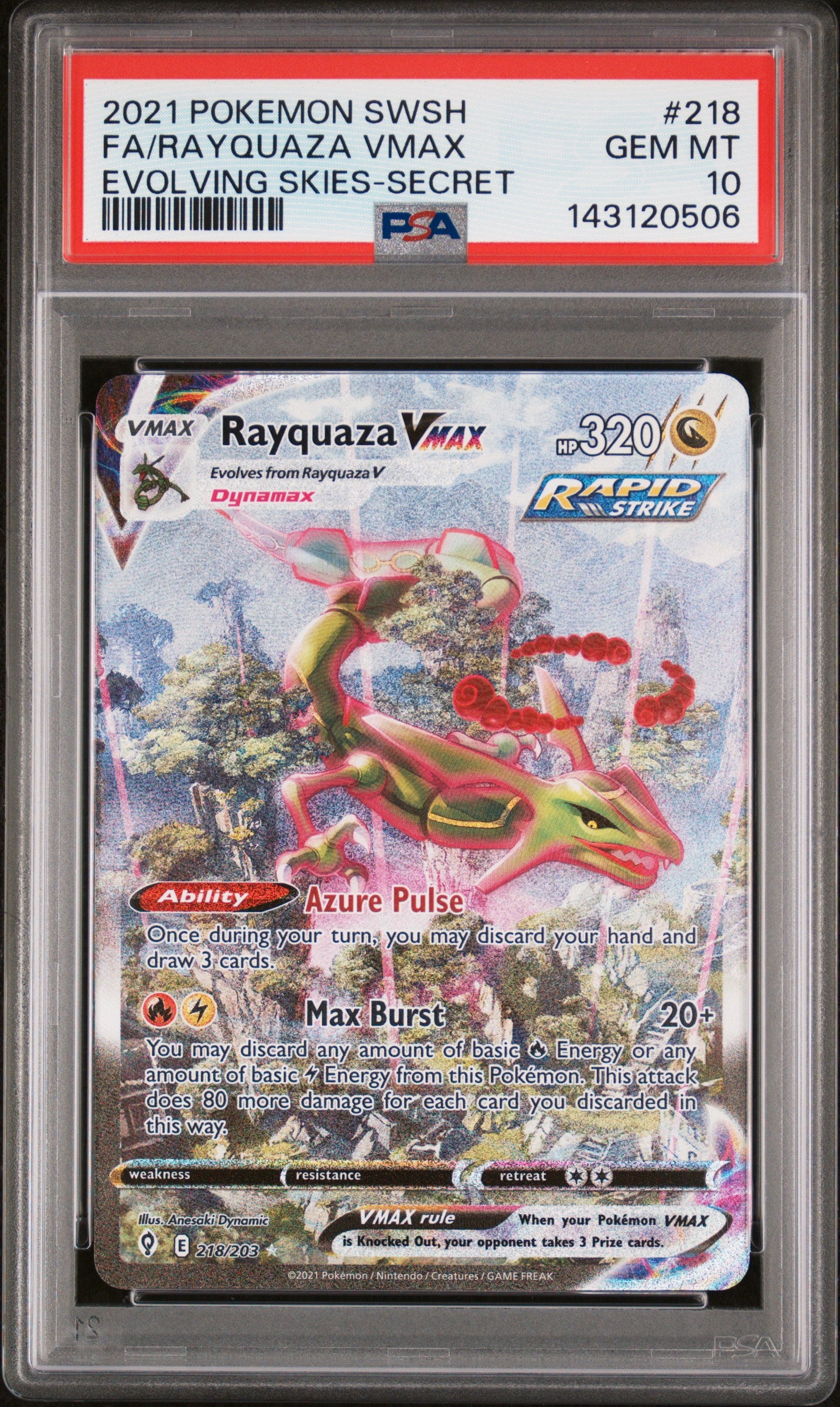 PSA GEM MT 10 - FA/RAYQUAZA VMAX EVOLVING SKIES-SECRET 2021 POKEMON SWORD & SHIELD EVOLVING SKIES - PokéBox Australia