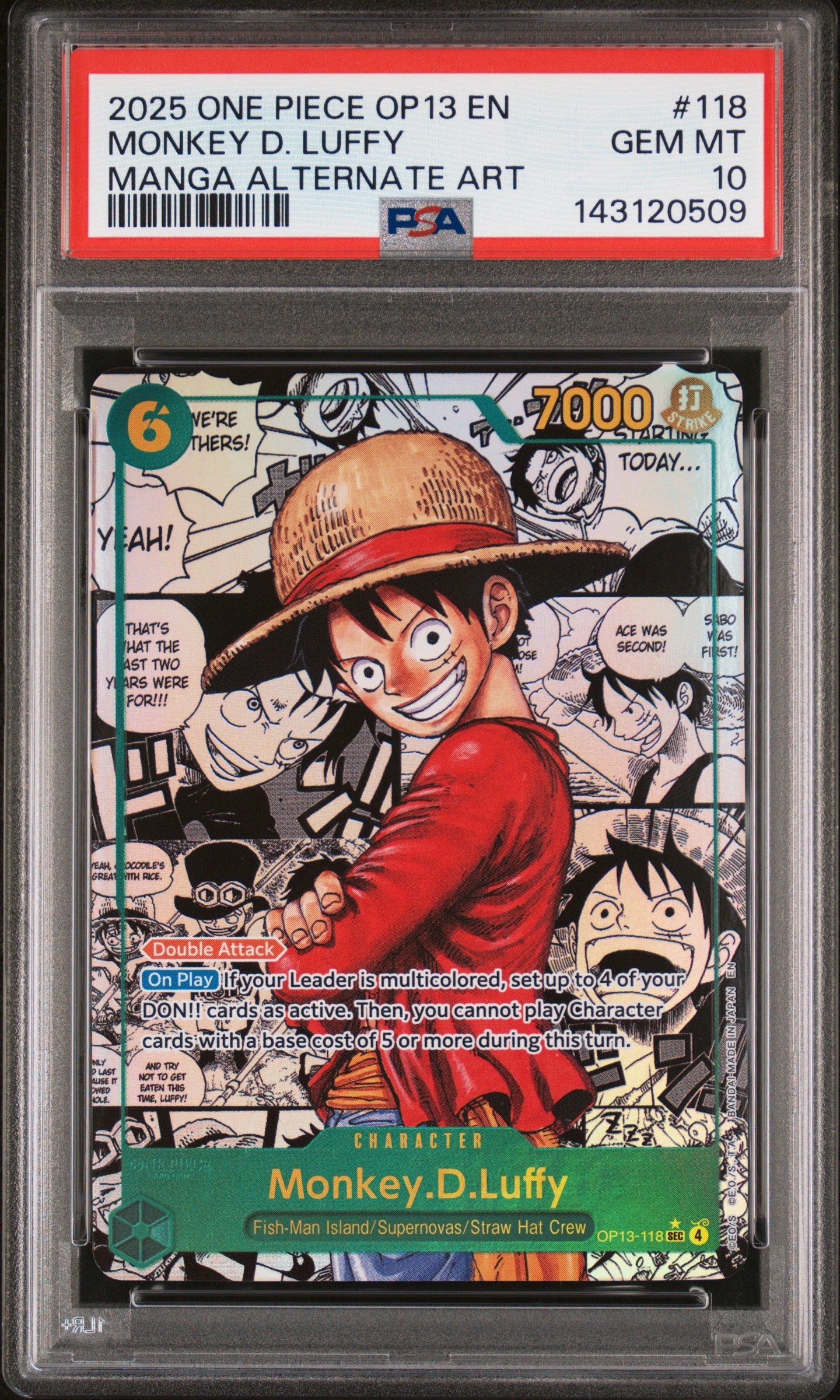PSA GEM MT 10 - 2025 ONE PIECE OP13-CARRYING ON HIS WILL #118 MONKEY D. LUFFY MANGA ALTERNATE ART - PokéBox Australia