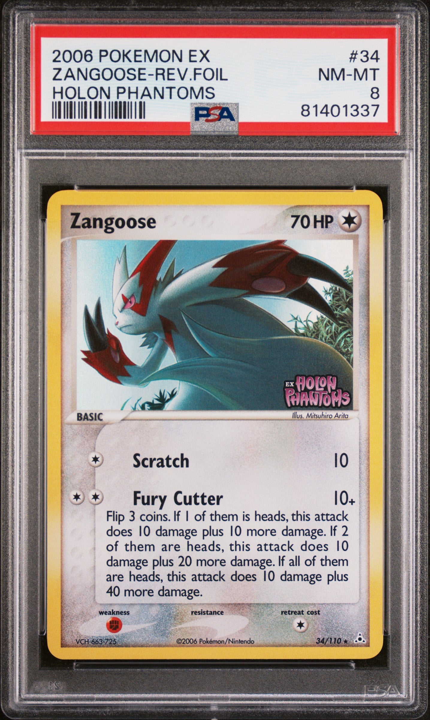 PSA NM-MT 8 - 2006 POKEMON EX HOLON PHANTOMS #34 ZANGOOSE-REV.FOIL HOLON PHANTOMS - PokéBox Australia