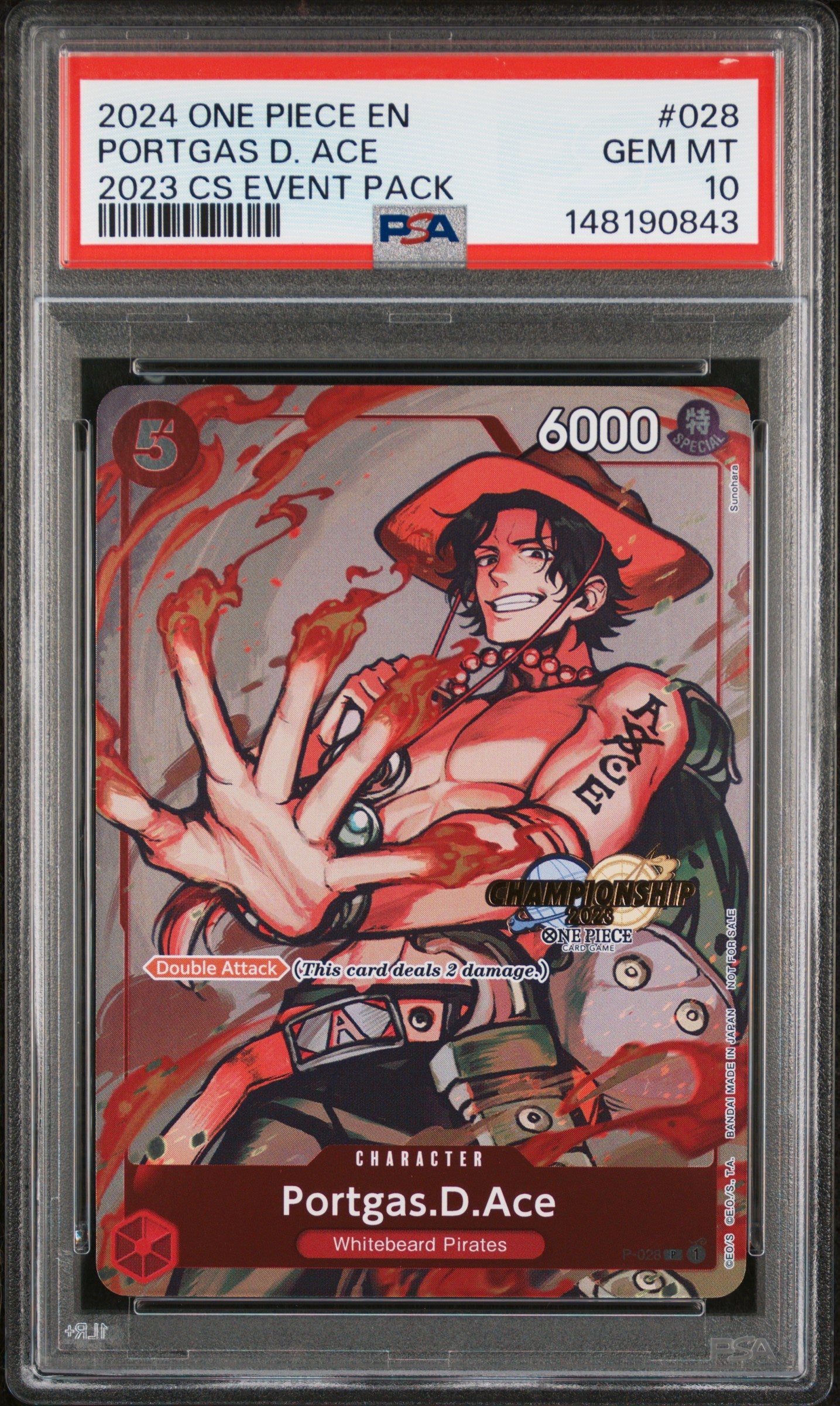 PSA GEM MT 10 - 2024 ONE PIECE CHAMPIONSHIP 2023 EVENT PACK #028 PORTGAS D. ACE - PokéBox Australia
