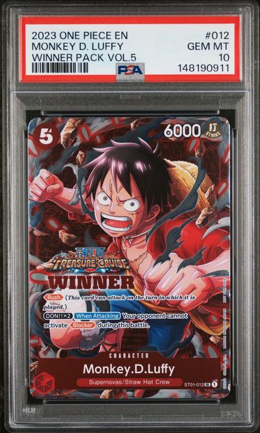PSA GEM MT 10 - 2023 ONE PIECE PROMOS #012 MONKEY D. LUFFY WINNER PACK VOL.5