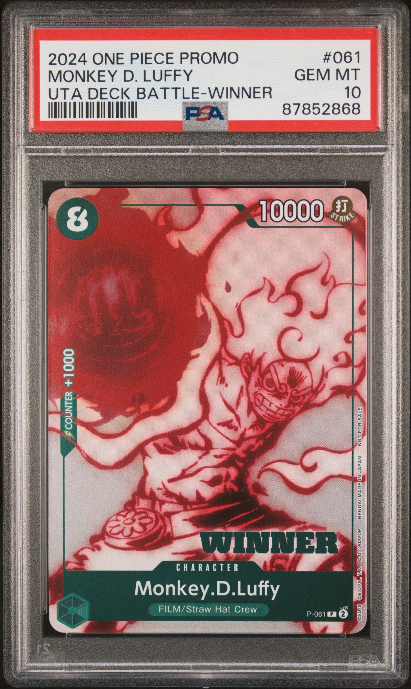 PSA GEM MT 10 - 2024 ONE PIECE PROMOS #061 MONKEY D. LUFFY UTA DECK BATTLE-WINNER - PokéBox Australia
