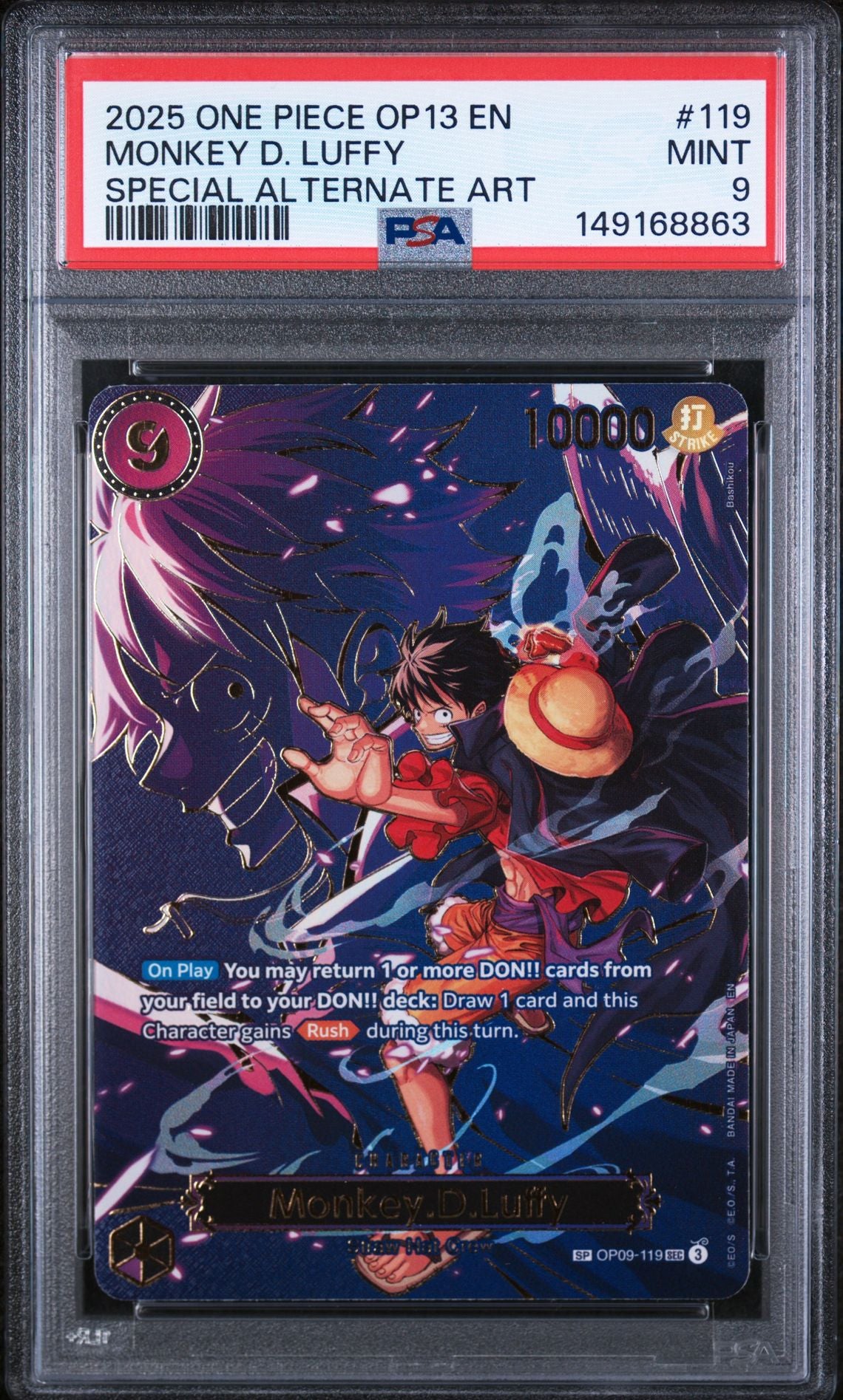PSA MINT 9 - 2025 ONE PIECE OP13-CARRYING ON HIS WILL #119 MONKEY D. LUFFY SPECIAL ALTERNATE ART