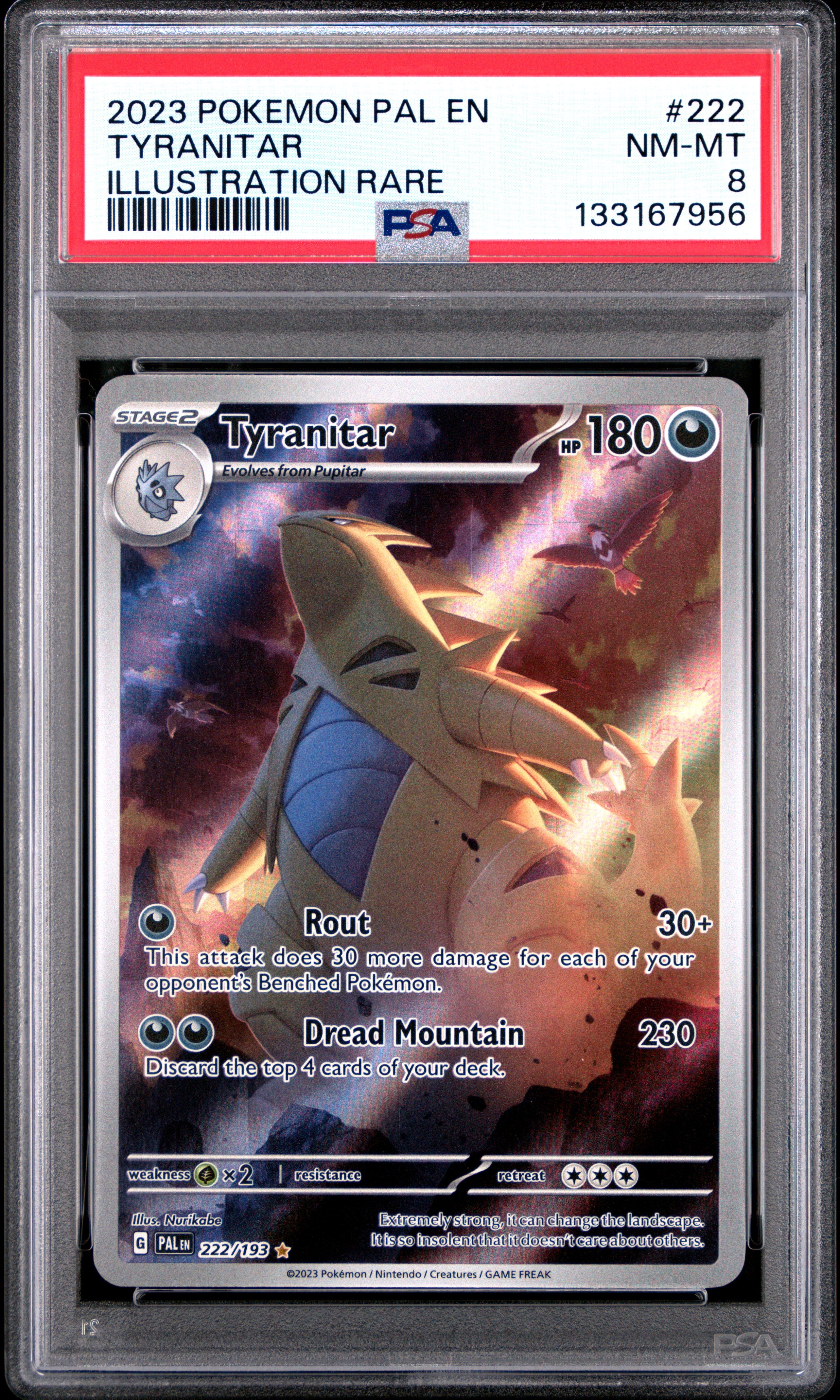 PSA NM-MT 8 - 2023 POKEMON PAL EN-PALDEA EVOLVED #222 TYRANITAR ILLUSTRATION RARE - PokéBox Australia