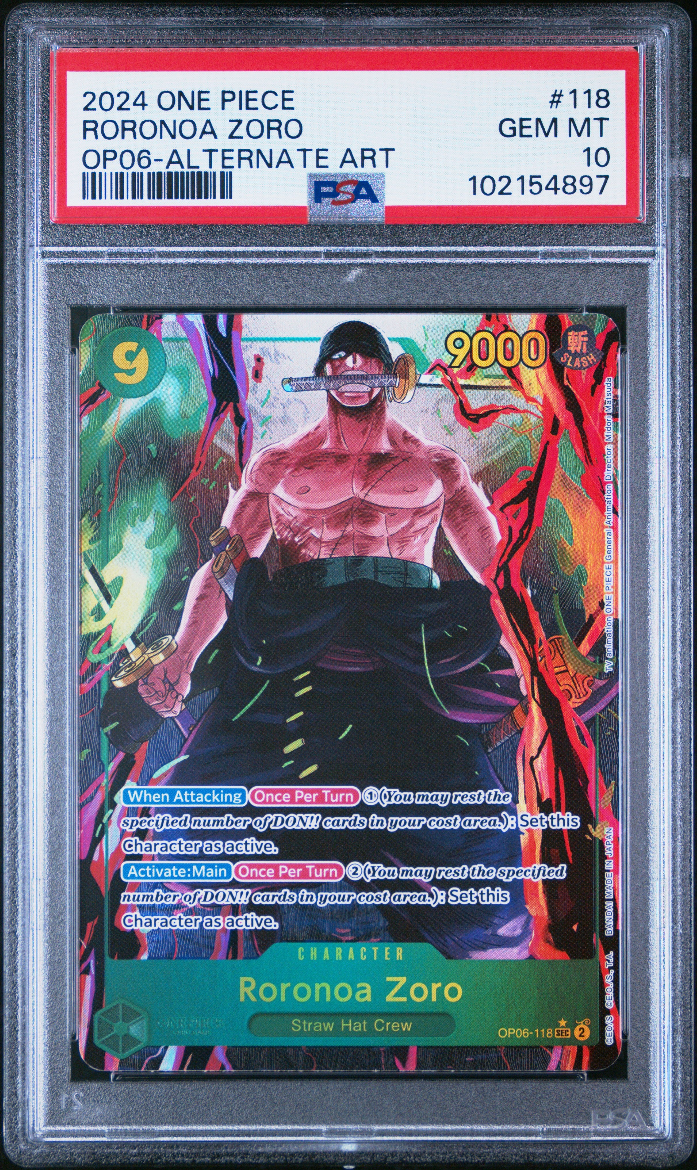 PSA GEM MT 10 - 2024 ONE PIECE OP06-WINGS OF THE CAPTAIN #118 RORONOA ZORO ALTERNATE ART - PokéBox Australia