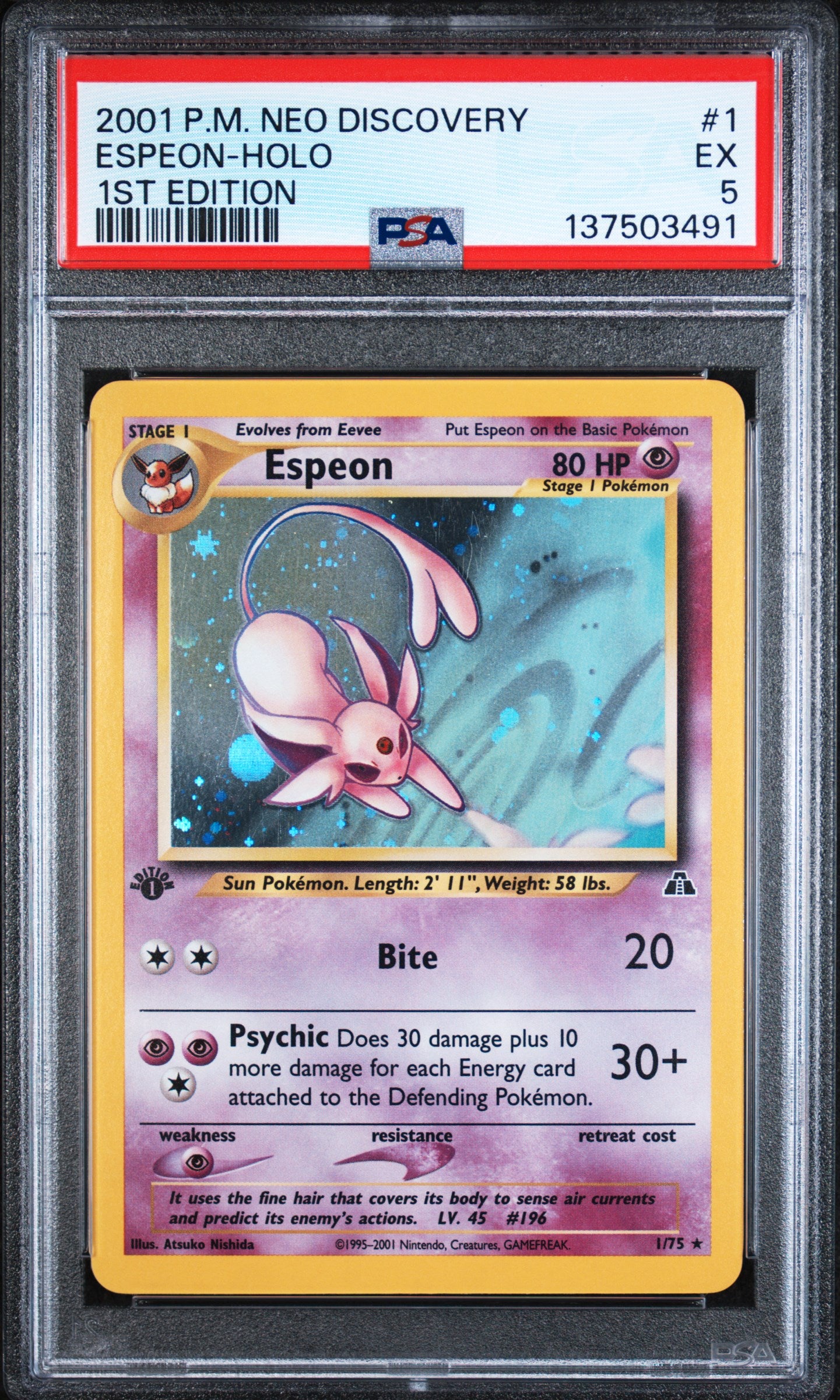 PSA EX 5 - 2001 POKEMON NEO DISCOVERY #1 ESPEON-HOLO 1ST EDITION - PokéBox Australia