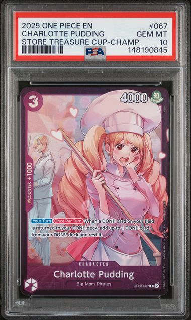 PSA GEM MT 10 - 2025 ONE PIECE PROMOS #067 CHARLOTTE PUDDING STORE TREASURE CUP-CHAMP - PokéBox Australia