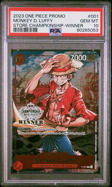 PSA GEM MT 10 - 2023 ONE PIECE PROMOS #001 MONKEY D. LUFFY STORE CHAMPIONSHIP-WINNER - PokéBox Australia