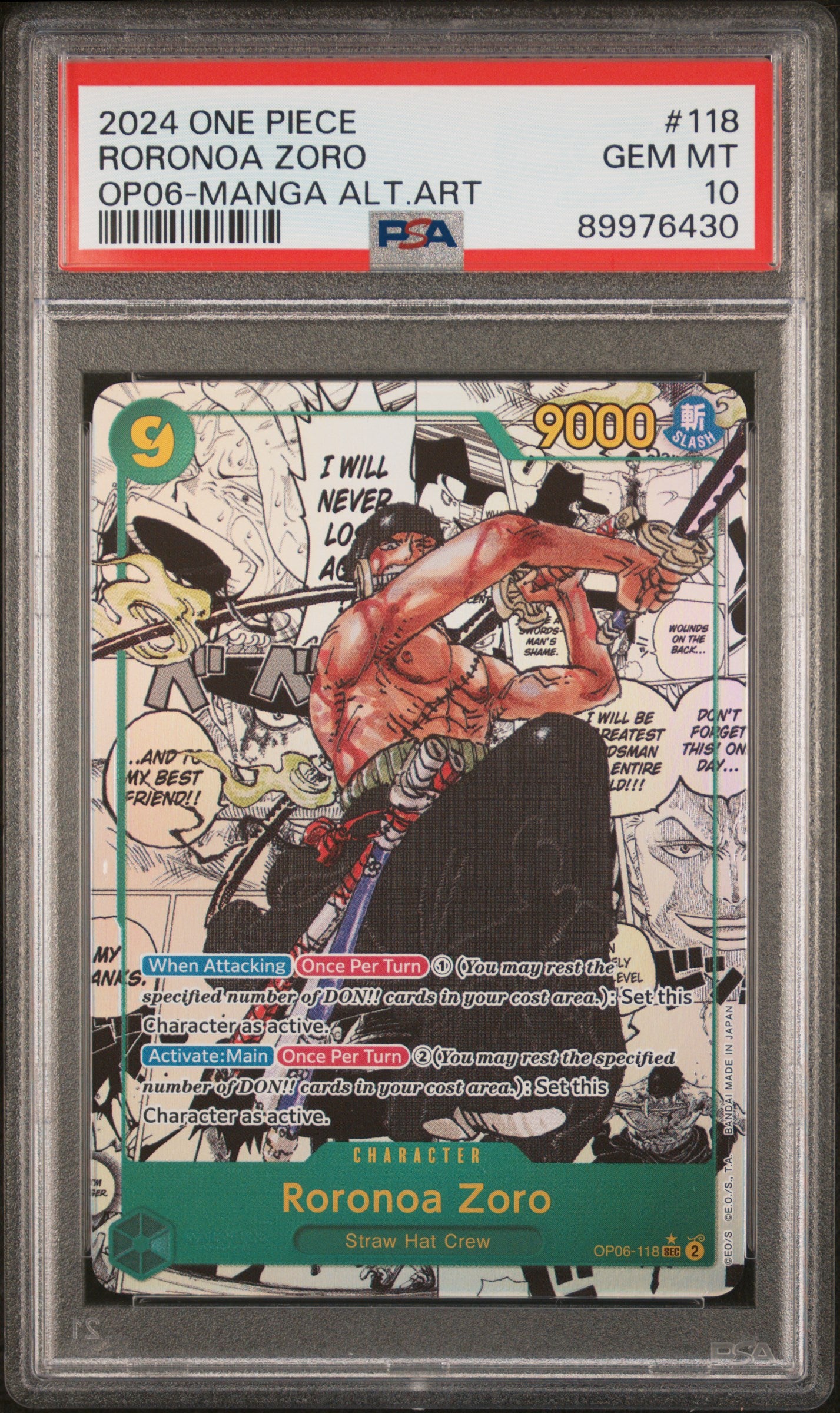 PSA GEM MT 10 - RORONOA ZORO MANGA ALTERNATE ART 2024 ONE PIECE OP06-WINGS OF THE CAPTAIN - PokéBox Australia