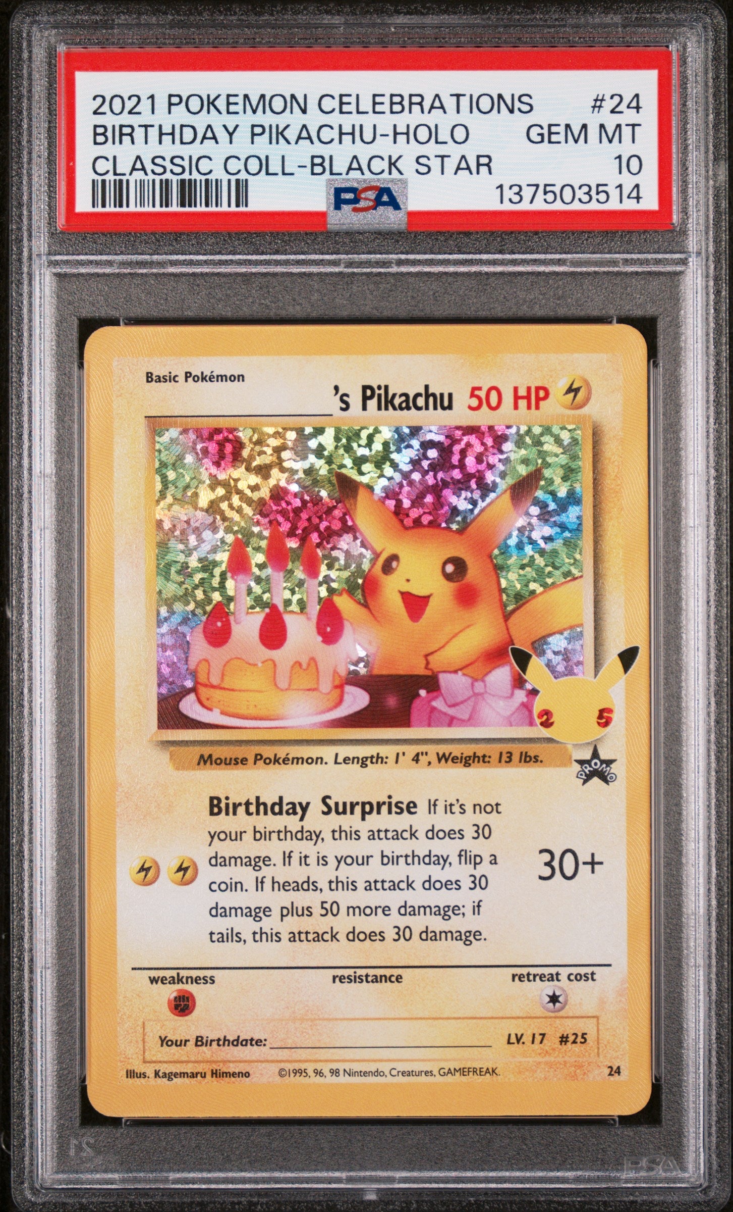 PSA GEM MT 10 - BIRTHDAY PIKACHU-HOLO CLASSIC COLL-BLACK STAR 2021 POKEMON CELEBRATIONS CLASSIC COLLECTION - PokéBox Australia
