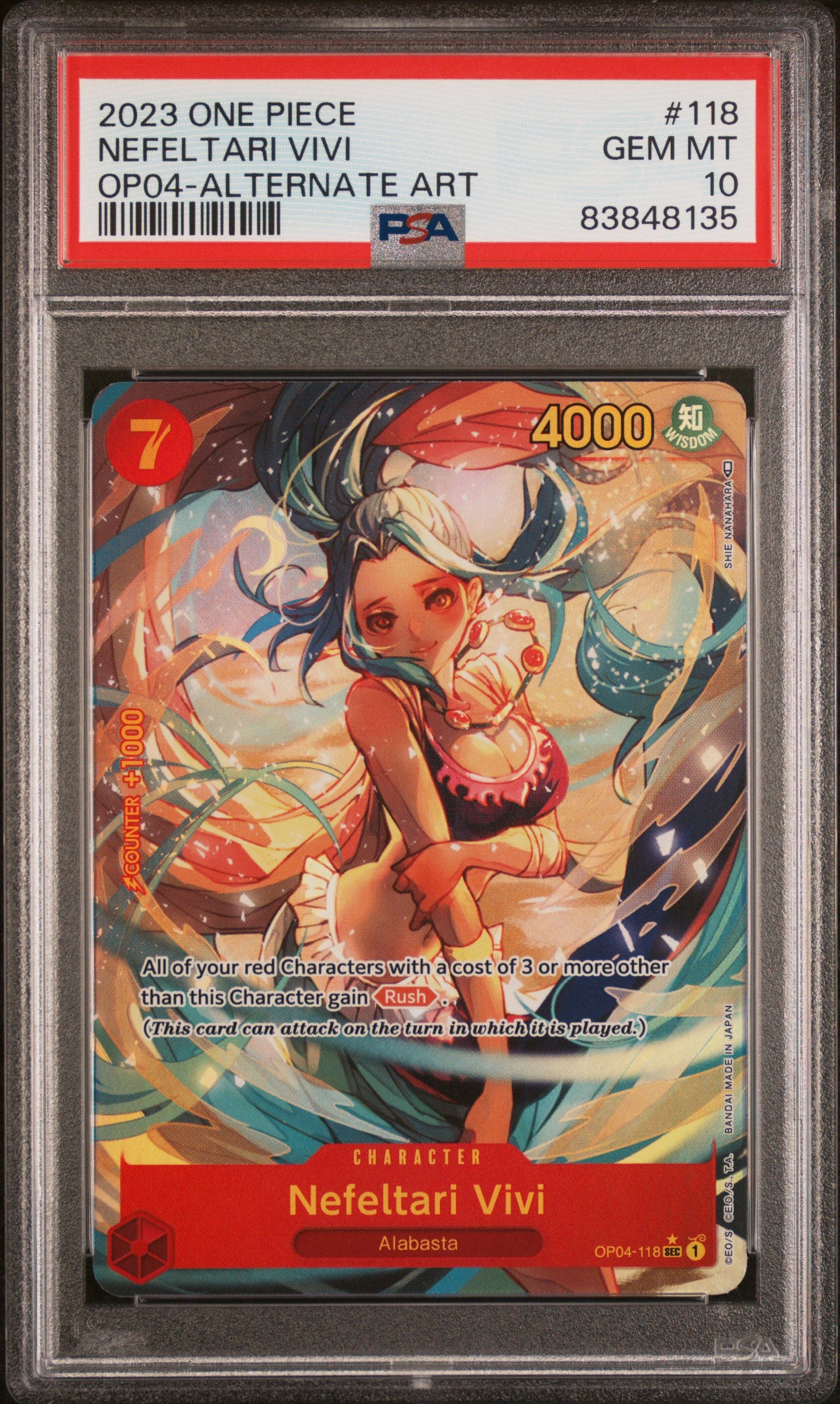 PSA GEM MT 10 - 2023 ONE PIECE OP04-KINGDOMS OF INTRIGUE #118 NEFELTARI VIVI ALTERNATE ART - PokéBox Australia