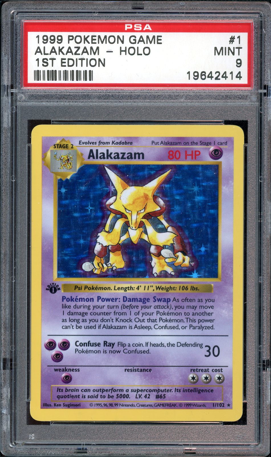 PSA MINT 9 - 1999 POKEMON BASE SET #1 ALAKAZAM-HOLO 1ST EDITION - PokéBox Australia