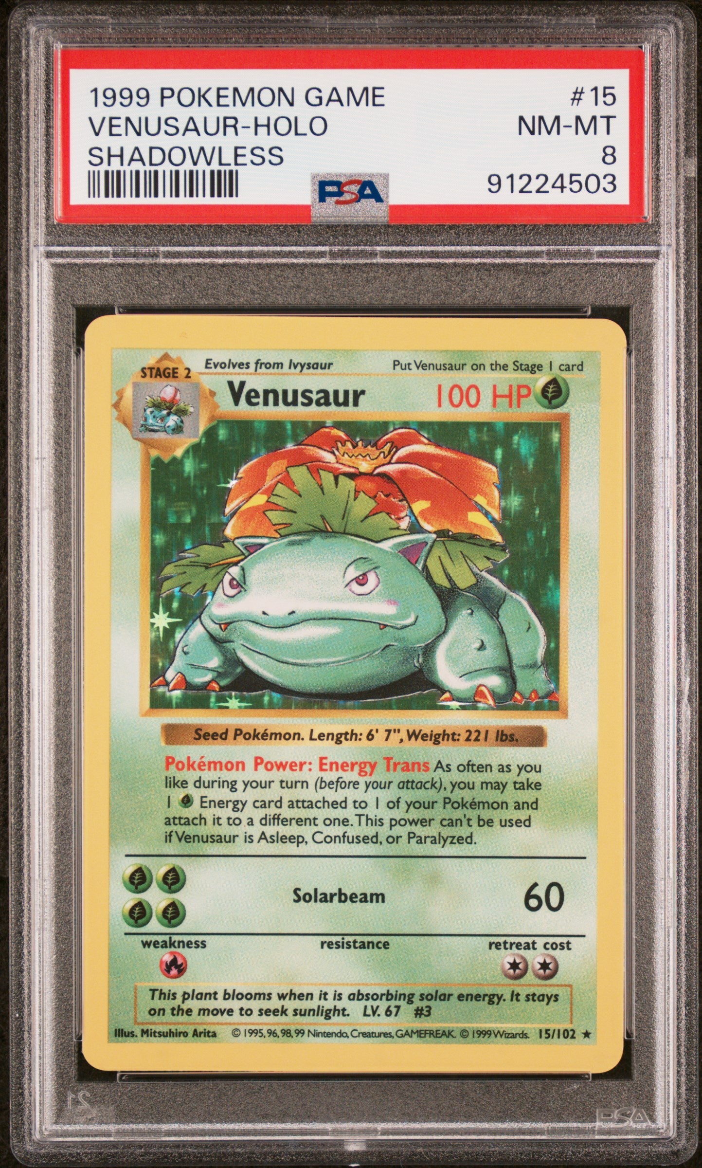 PSA NM-MT 8 - 1999 POKEMON GAME #15 VENUSAUR-HOLO SHADOWLESS - PokéBox Australia