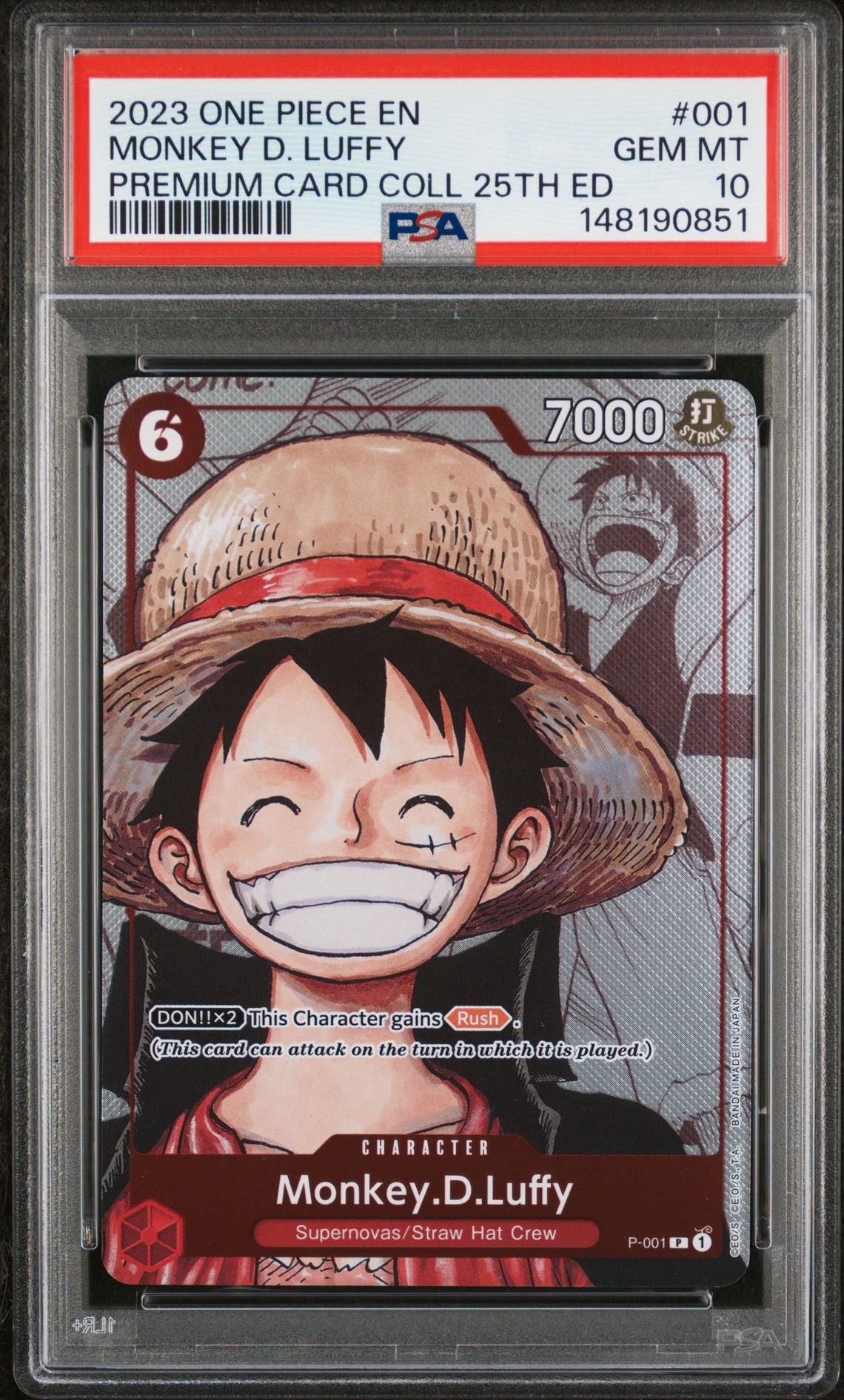 PSA GEM MT 10 - 2023 ONE PIECE PREMIUM CARD COLLECTION 25TH EDITION #001 MONKEY D. LUFFY