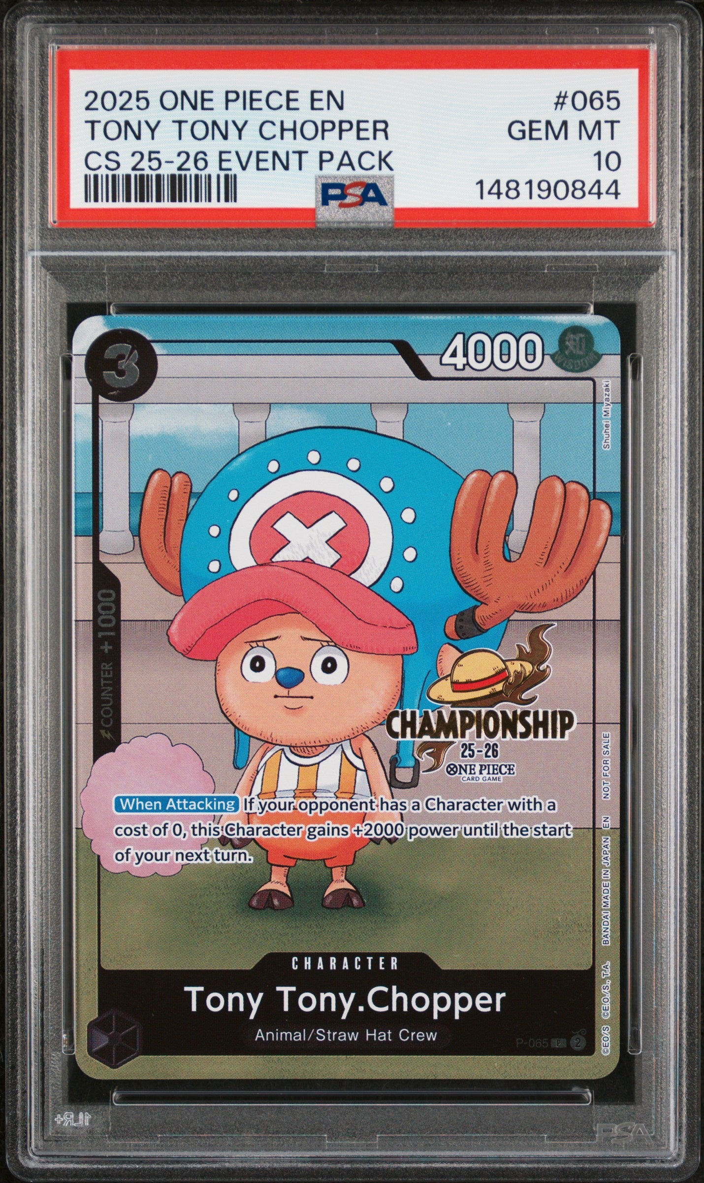 PSA GEM MT 10 - 2025 ONE PIECE CHAMPIONSHIP 2025-26 EVENT PACK #065 TONY TONY CHOPPER - PokéBox Australia