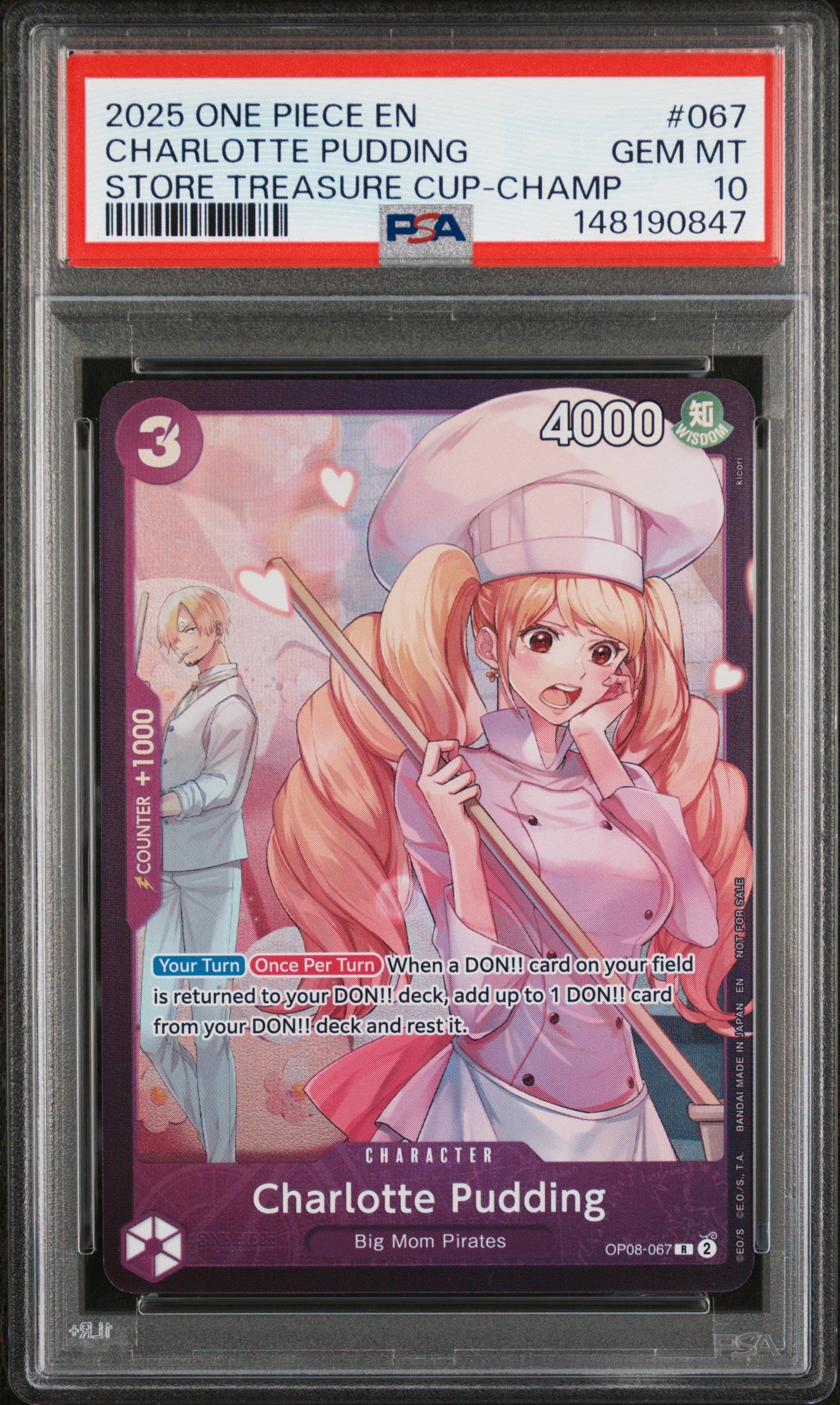 PSA GEM MT 10 - 2025 ONE PIECE PROMOS #067 CHARLOTTE PUDDING STORE TREASURE CUP-CHAMP - PokéBox Australia