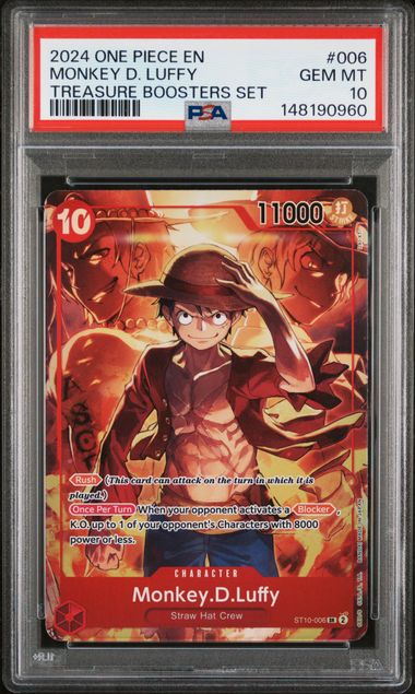 PSA GEM MT 10 - 2024 ONE PIECE PROMOS #006 MONKEY D. LUFFY TREASURE BOOSTERS SET - PokéBox Australia