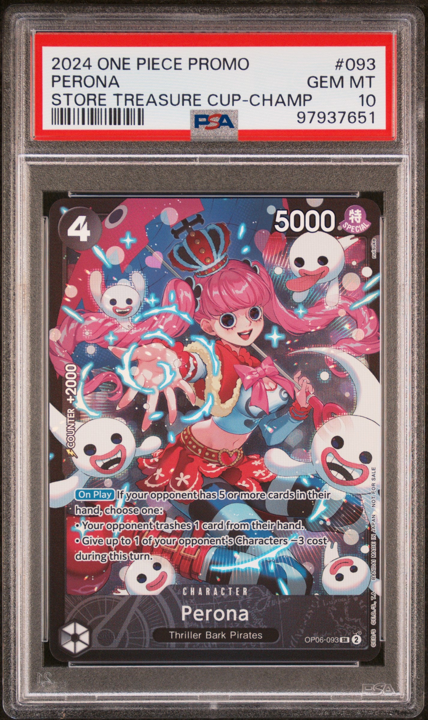 PSA GEM MT 10 - 2024 ONE PIECE PROMOS #093 PERONA STORE TREASURE CUP-CHAMP - PokéBox Australia