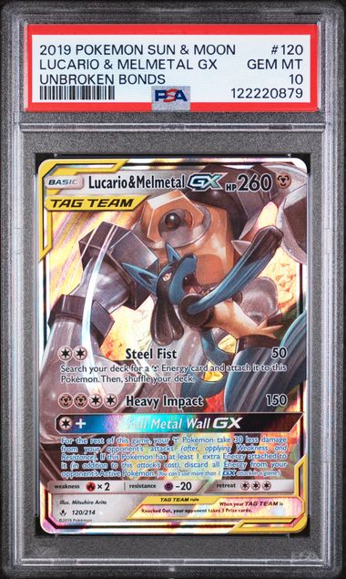 PSA GEM MT 10 - LUCARIO & MELMETAL GX UNBROKEN BONDS 2019 POKEMON SUN & MOON UNBROKEN BONDS - PokéBox Australia