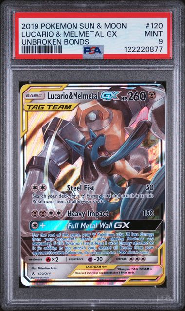 PSA MINT 9 - LUCARIO & MELMETAL GX UNBROKEN BONDS 2019 POKEMON SUN & MOON UNBROKEN BONDS - PokéBox Australia