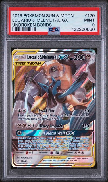 PSA MINT 9 - LUCARIO & MELMETAL GX UNBROKEN BONDS 2019 POKEMON SUN & MOON UNBROKEN BONDS - PokéBox Australia