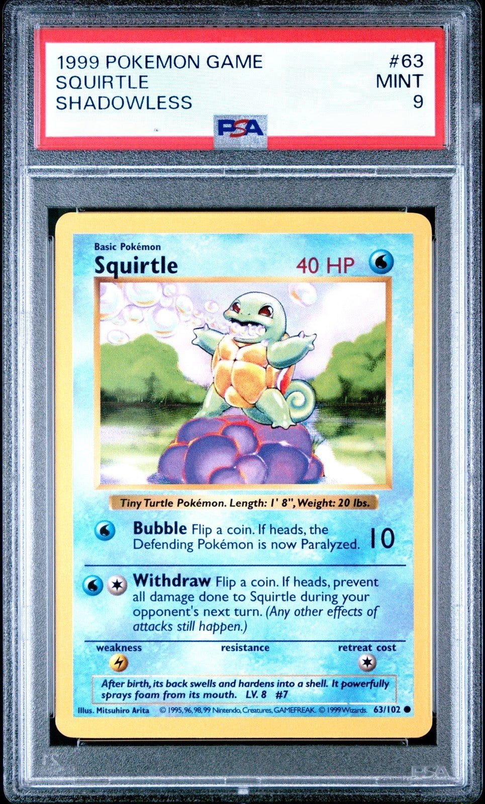 PSA MINT 9 - SQUIRTLE SHADOWLESS 1999 POKEMON GAME - PokéBox Australia