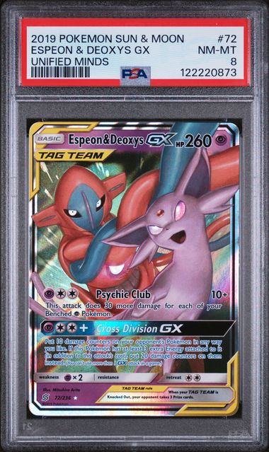 PSA NM - MT 8 - ESPEON & DEOXYS GX UNIFIED MINDS 2019 POKEMON SUN & MOON UNIFIED MINDS - PokéBox Australia