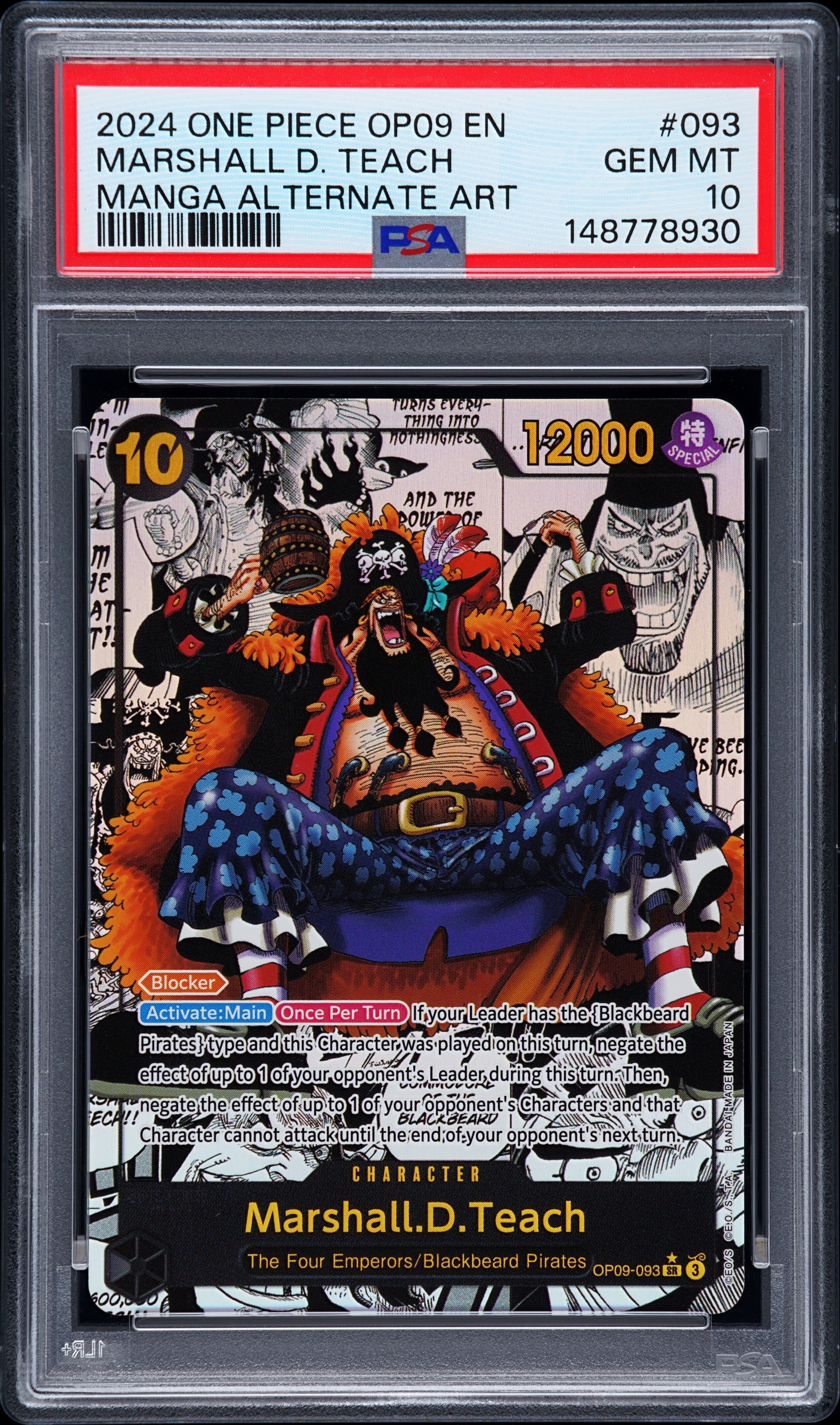 PSA GEM MT 10 - 2024 ONE PIECE OP09-EMPERORS IN THE NEW WORLD #093 MARSHALL D. TEACH MANGA ALTERNATE ART - PokéBox Australia