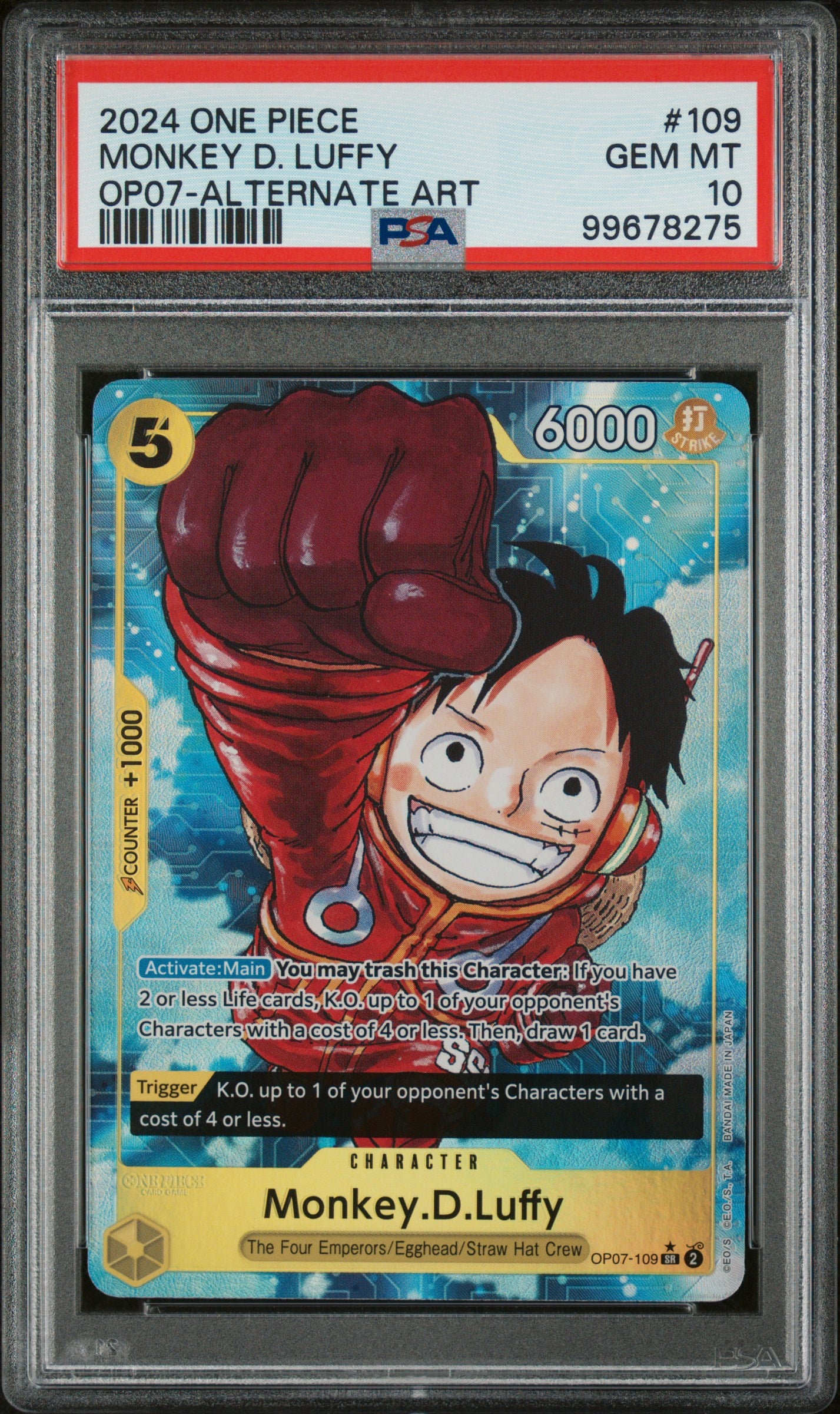 PSA GEM MT 10 - 2024 ONE PIECE OP07-500 YEARS IN THE FUTURE #109 MONKEY D. LUFFY ALTERNATE ART - PokéBox Australia