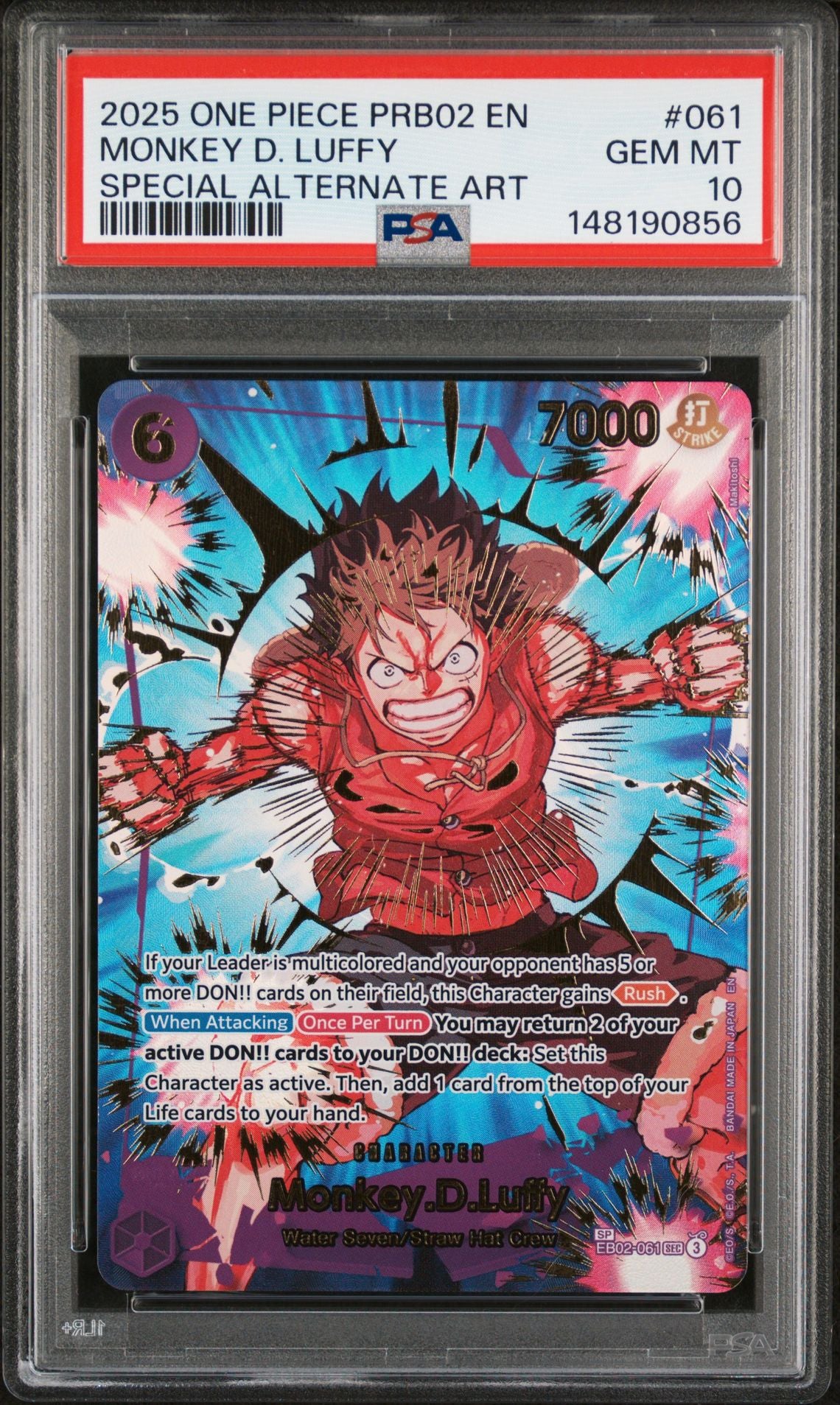 PSA GEM MT 10 - 2025 ONE PIECE PRB02-PREMIUM BOOSTER -ONE PIECE CARD THE BEST- VOL.2 #061 MONKEY D. LUFFY SPECIAL ALTERNATE ART