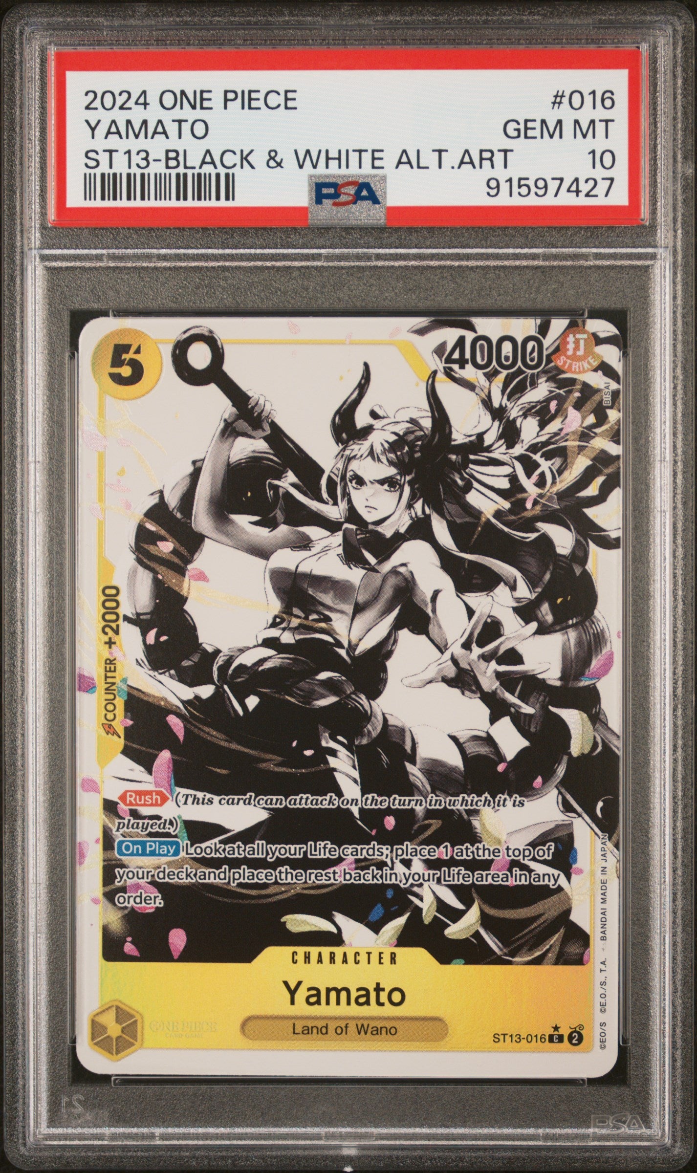 PSA GEM MT 10 - 2024 ONE PIECE ULTRA DECK ST13-THE THREE BROTHERS #016 YAMATO BLACK & WHITE ALT ART - PokéBox Australia