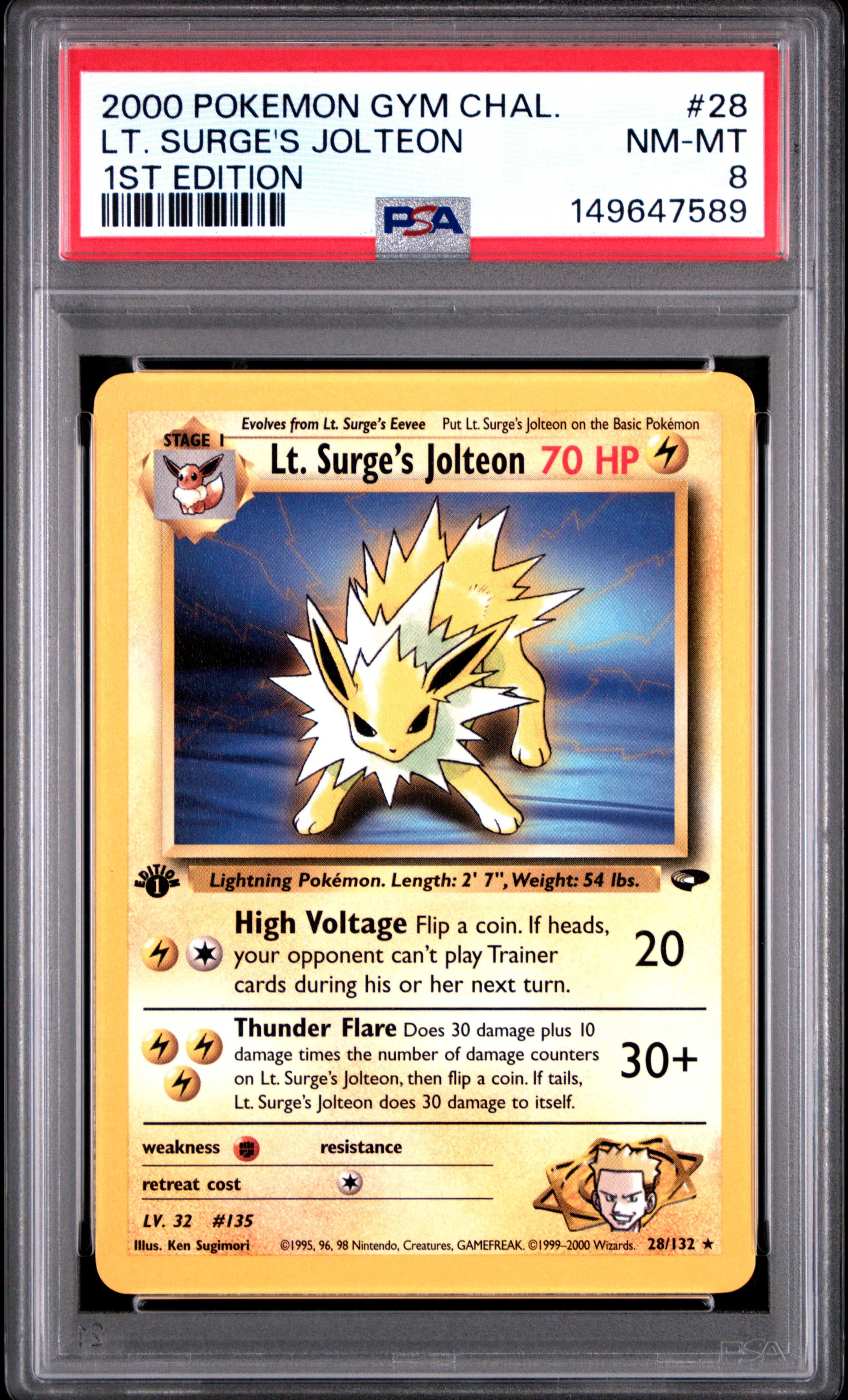 PSA NM-MT 8 - 2000 POKEMON GYM CHALLENGE #28 LT. SURGE'S JOLTEON 1ST EDITION - PokéBox Australia
