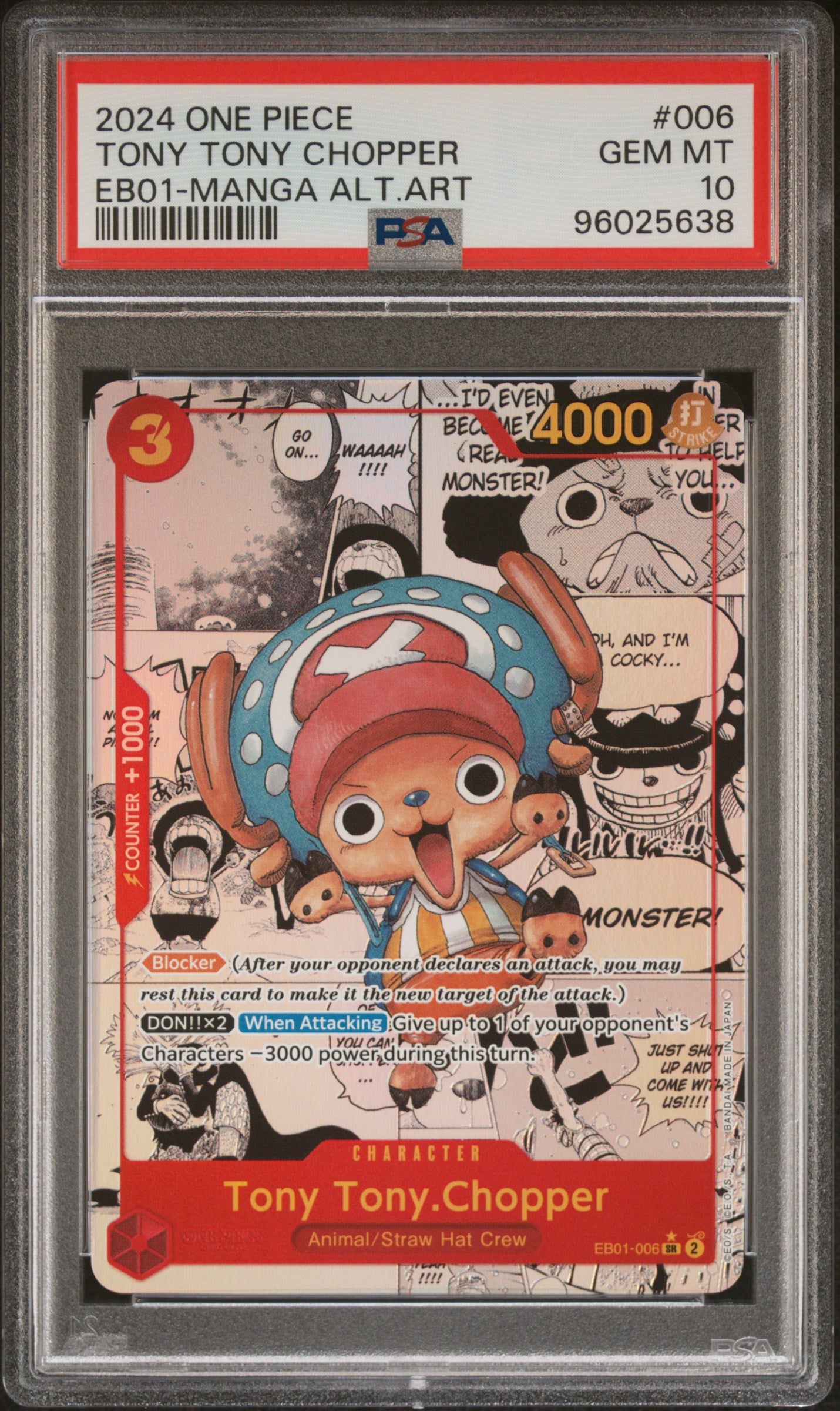 PSA GEM MT 10 - 2024 ONE PIECE EB01-EXTRA BOOSTER -MEMORIAL COLLECTION- #006 TONY TONY CHOPPER MANGA ALTERNATE ART - PokéBox Australia