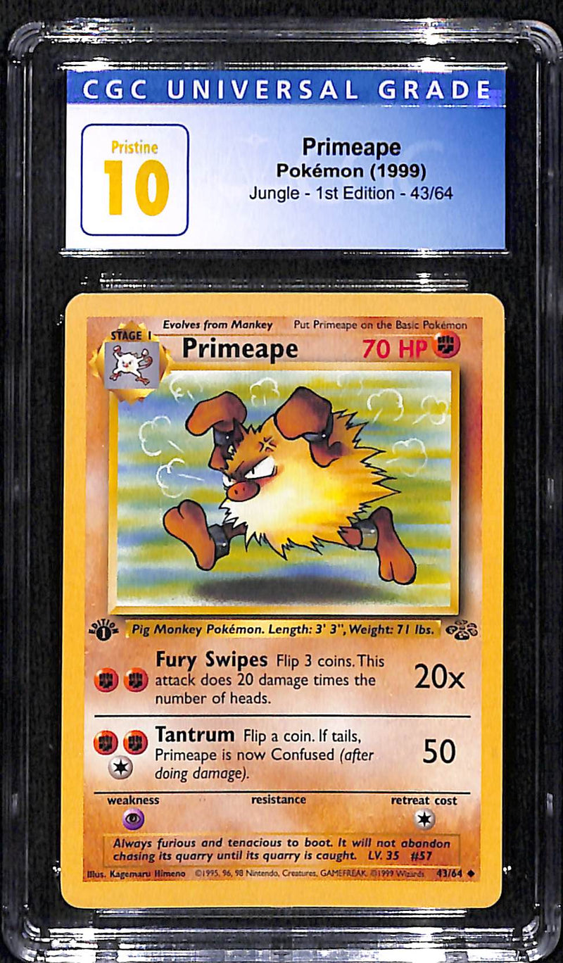 CGC 10 Pristine Primeape 1st Edition 43/94 - 1999 Pokemon Jungle